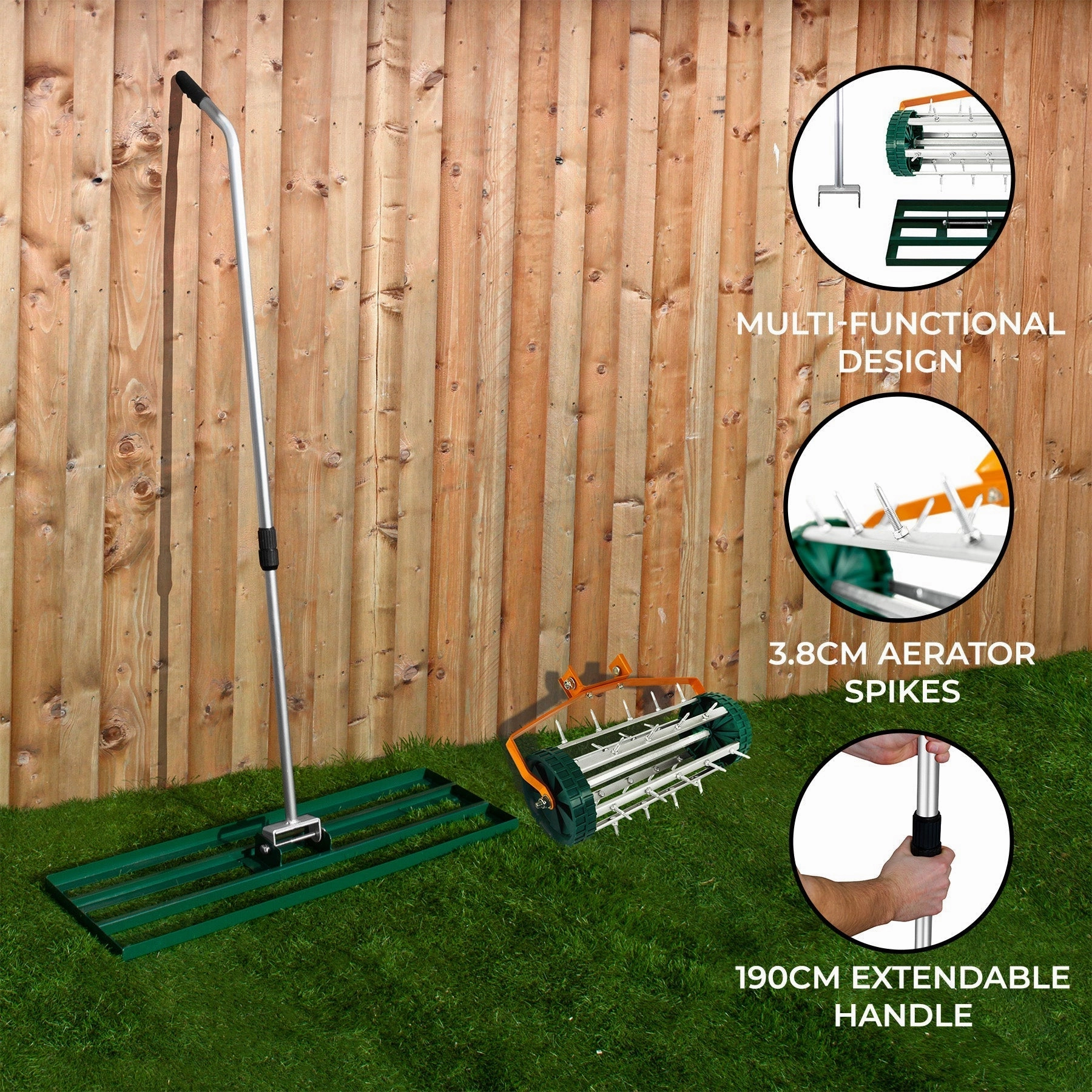 100cm Lawn Leveller & Aerator  Green