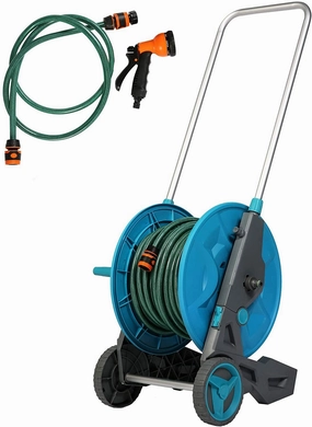 130 Feet Garden Hose Reel Aluminum Hose Reel Cart with Wheels 3/4 Inch 6.6 Feet Leader Hose 7 Patterns Nozzle Included ergonomic garden hand tools for seniors