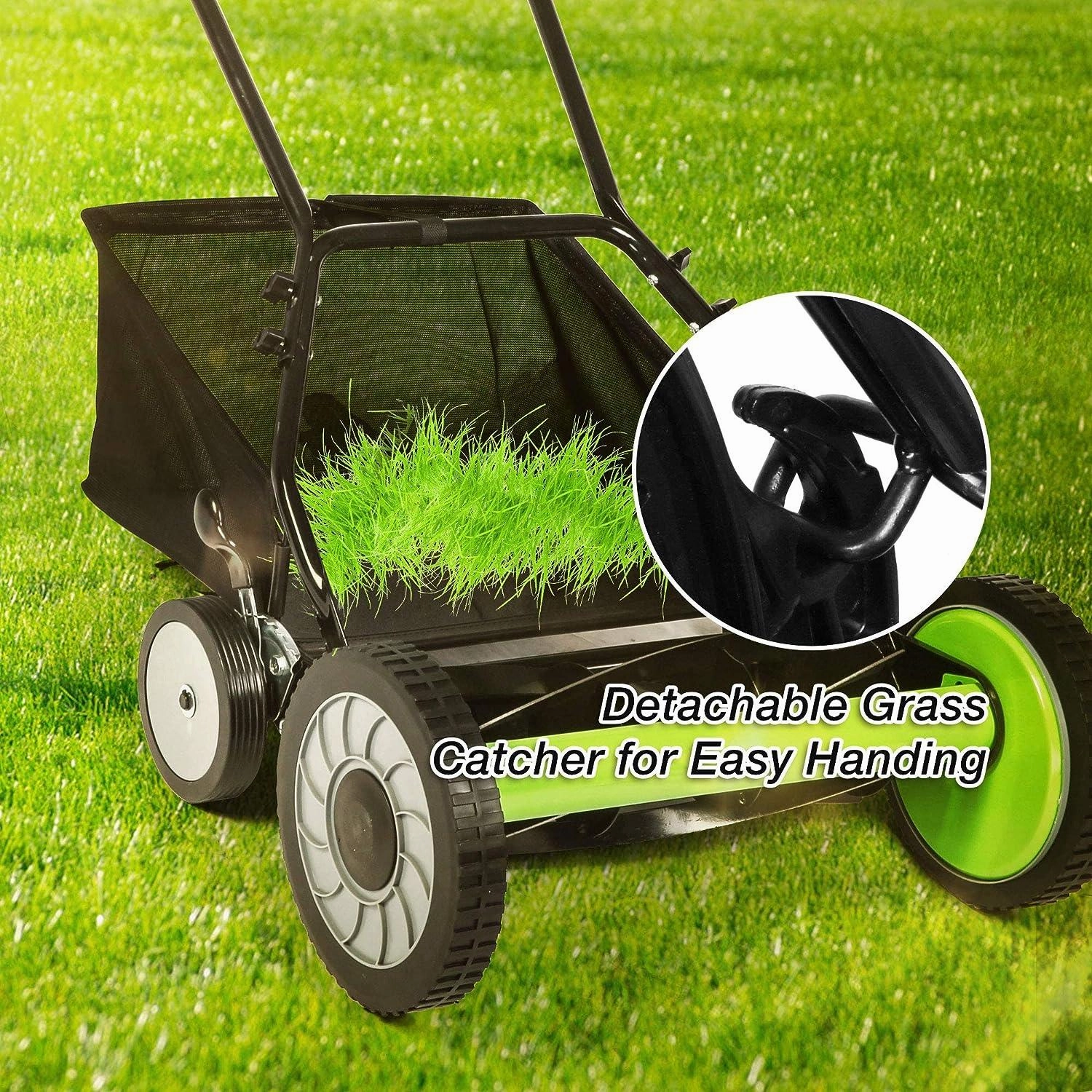 16" Push Cordless Lawn Mower 5-Blade Manual Walk-behind Mower with Detachable Grass Catcher, 4 Wheels