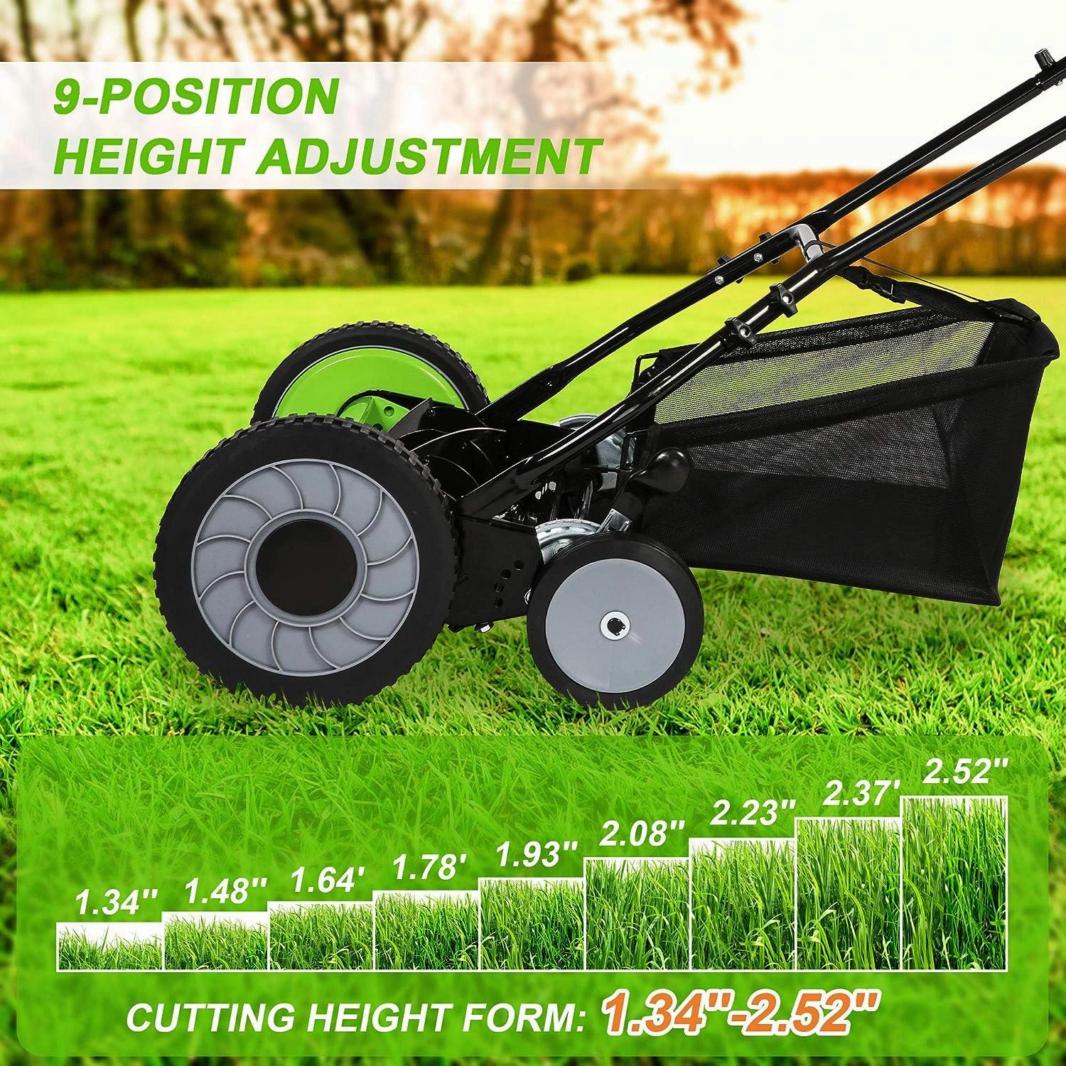 16" Push Cordless Lawn Mower 5-Blade Manual Walk-behind Mower with Detachable Grass Catcher, 4 Wheels