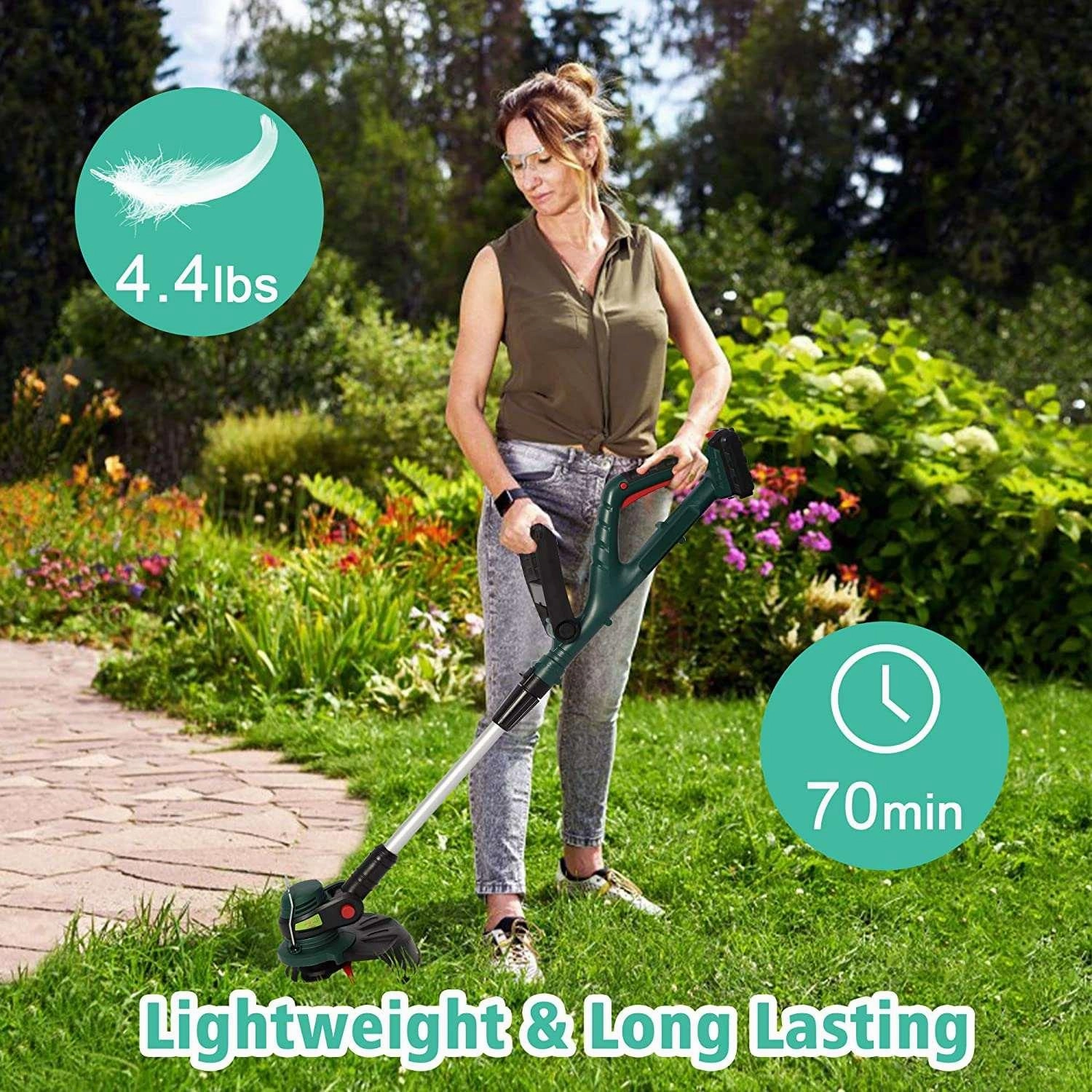 20V Cordless String Trimmer/Edger, 10 Cutting Path, 2.0Ah Battery & Charger Included