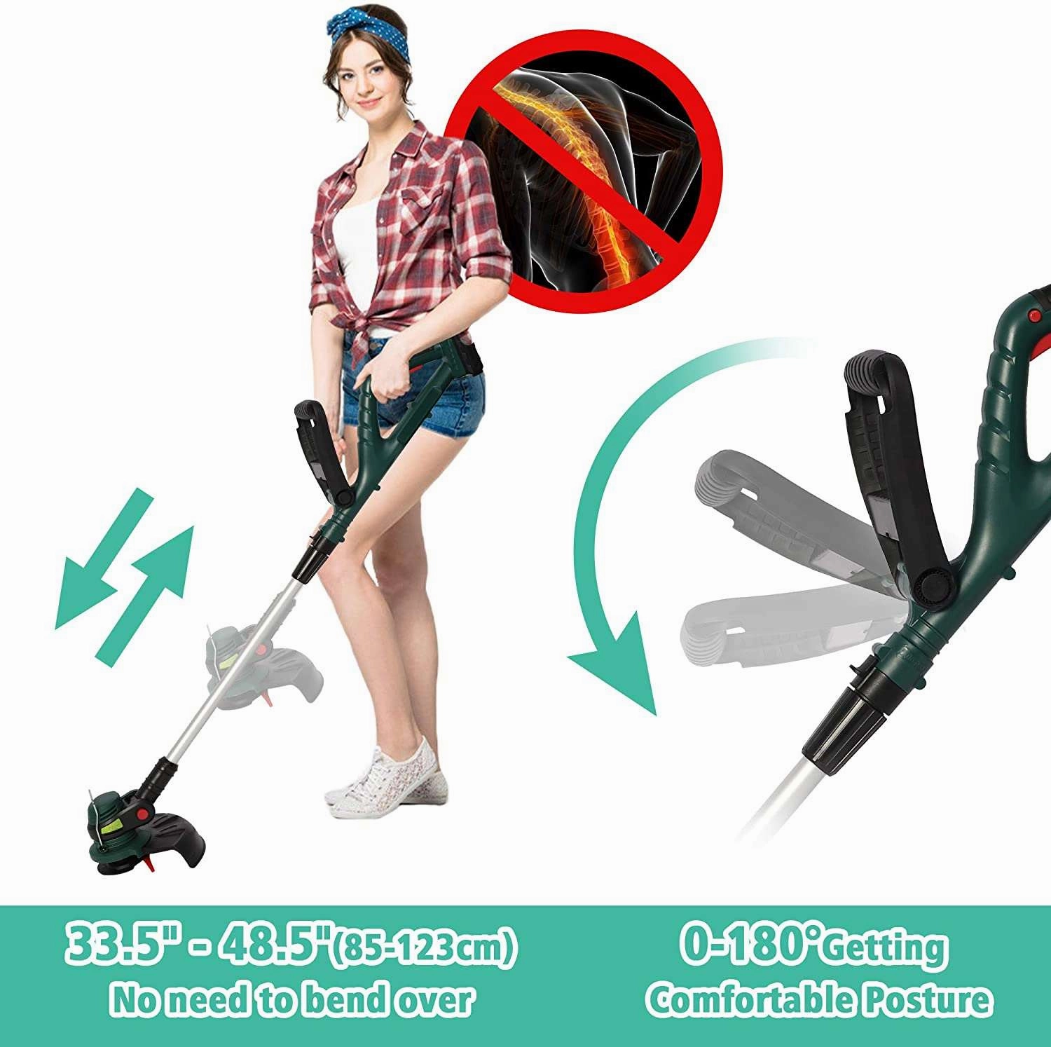 20V Cordless String Trimmer/Edger, 10 Cutting Path, 2.0Ah Battery & Charger Included