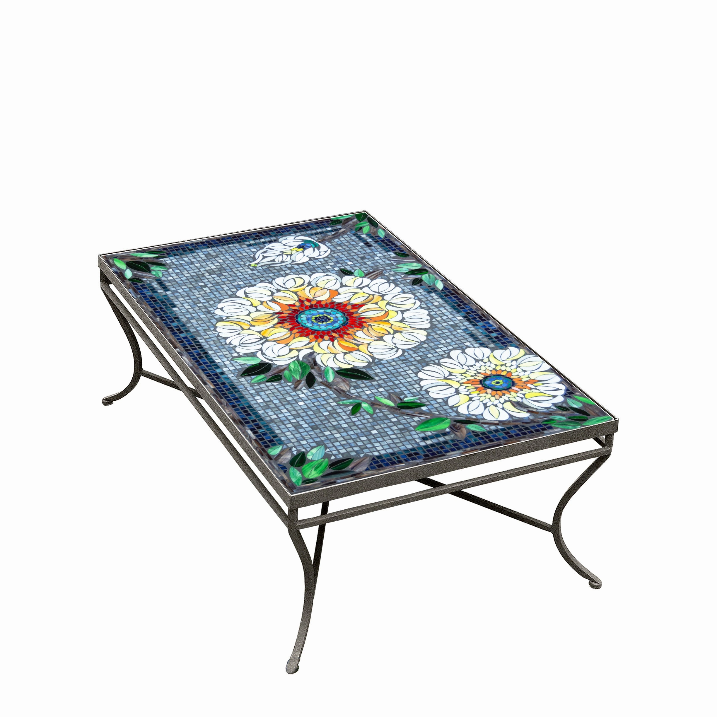 48" x 30" Mosaic Stone Top Coffee Table