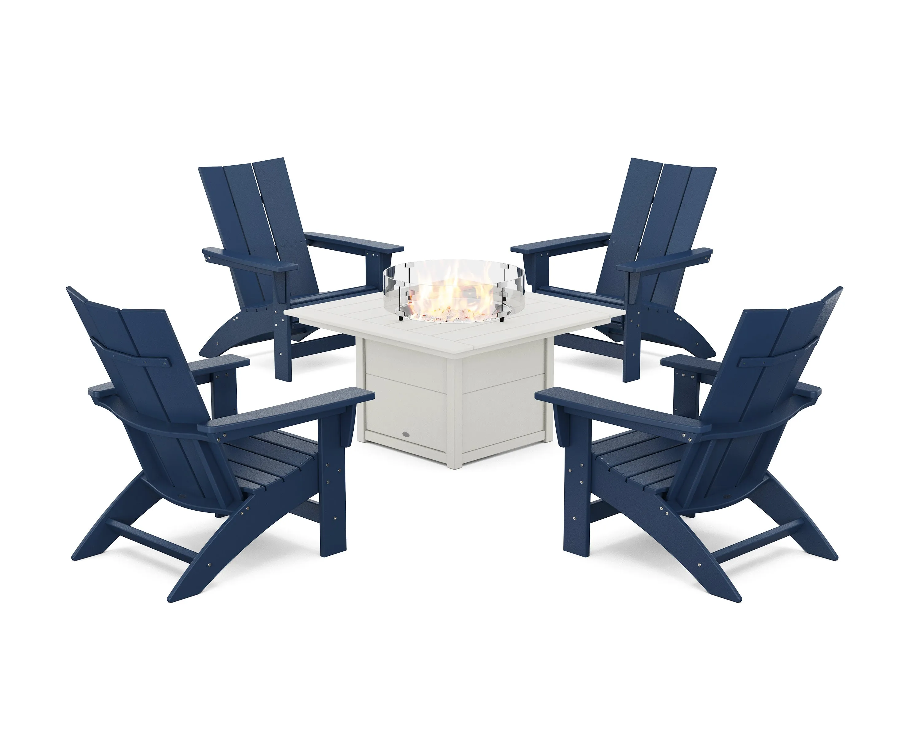 5-Piece Modern Grand Adirondack Conversation Set with Fire Pit Table