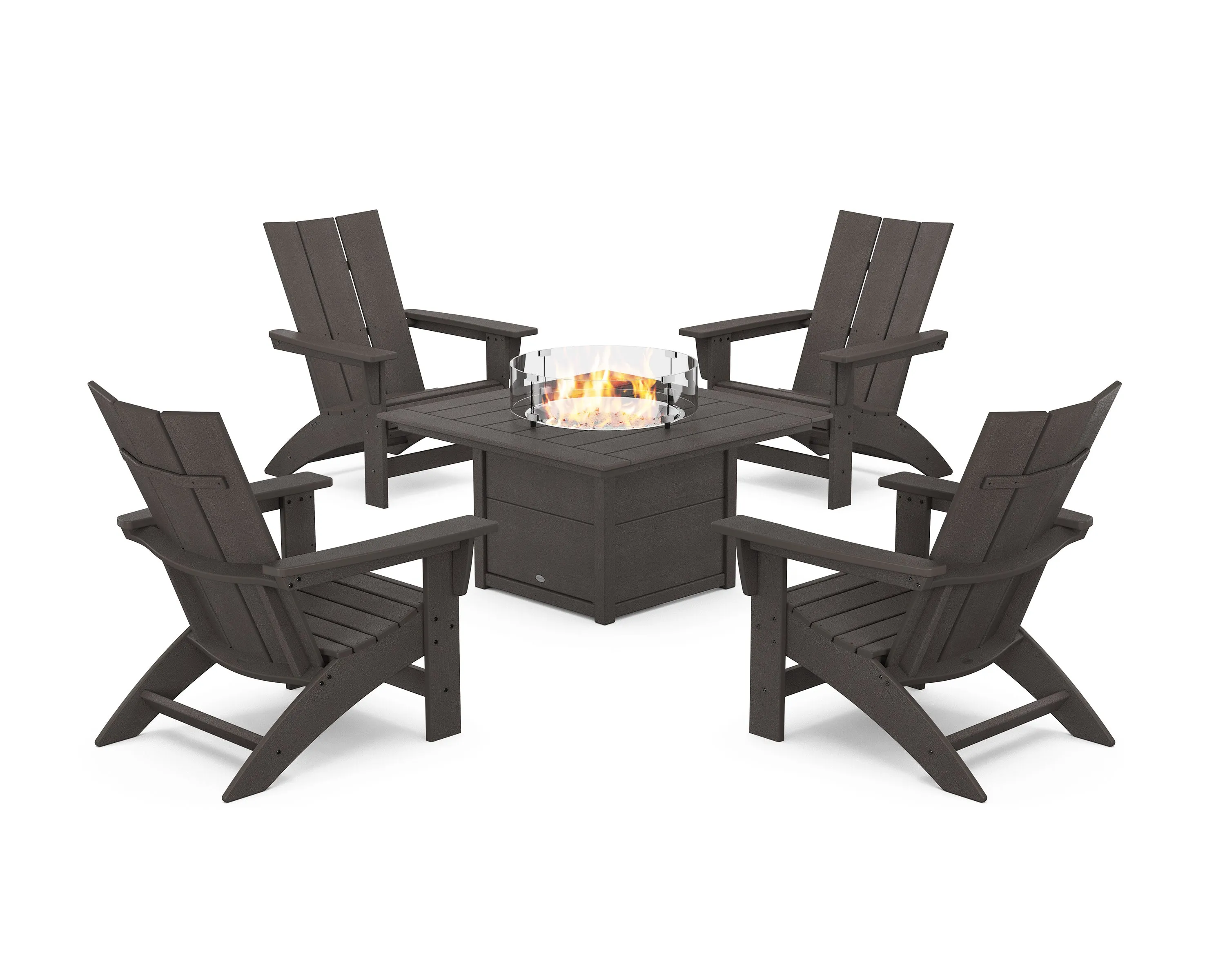 5-Piece Modern Grand Adirondack Conversation Set with Fire Pit Table