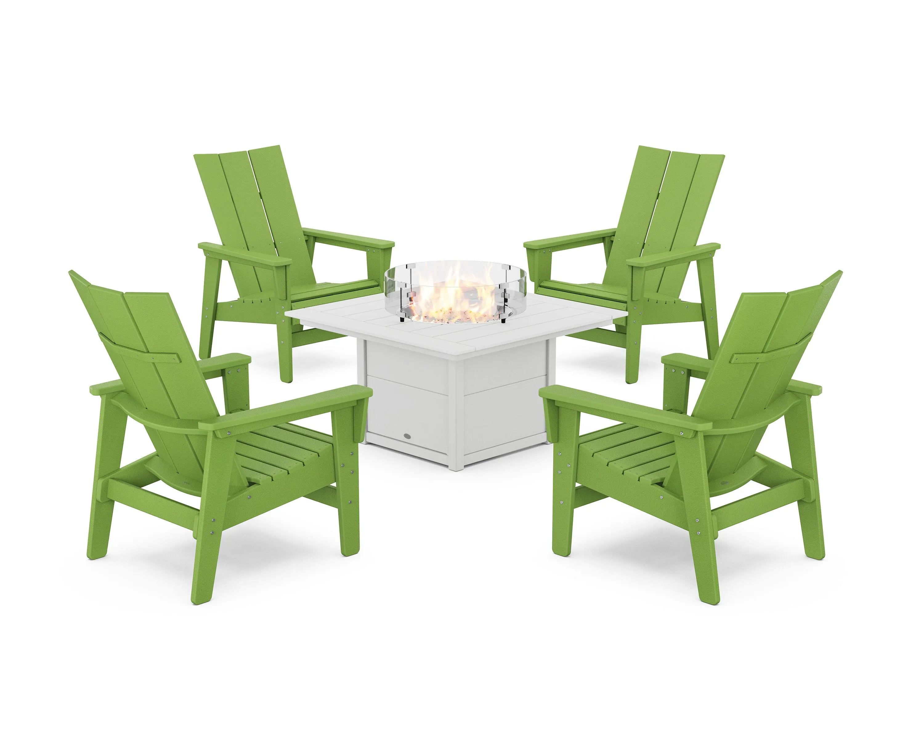 5-Piece Modern Grand Upright Adirondack Conversation Set with Fire Pit Table