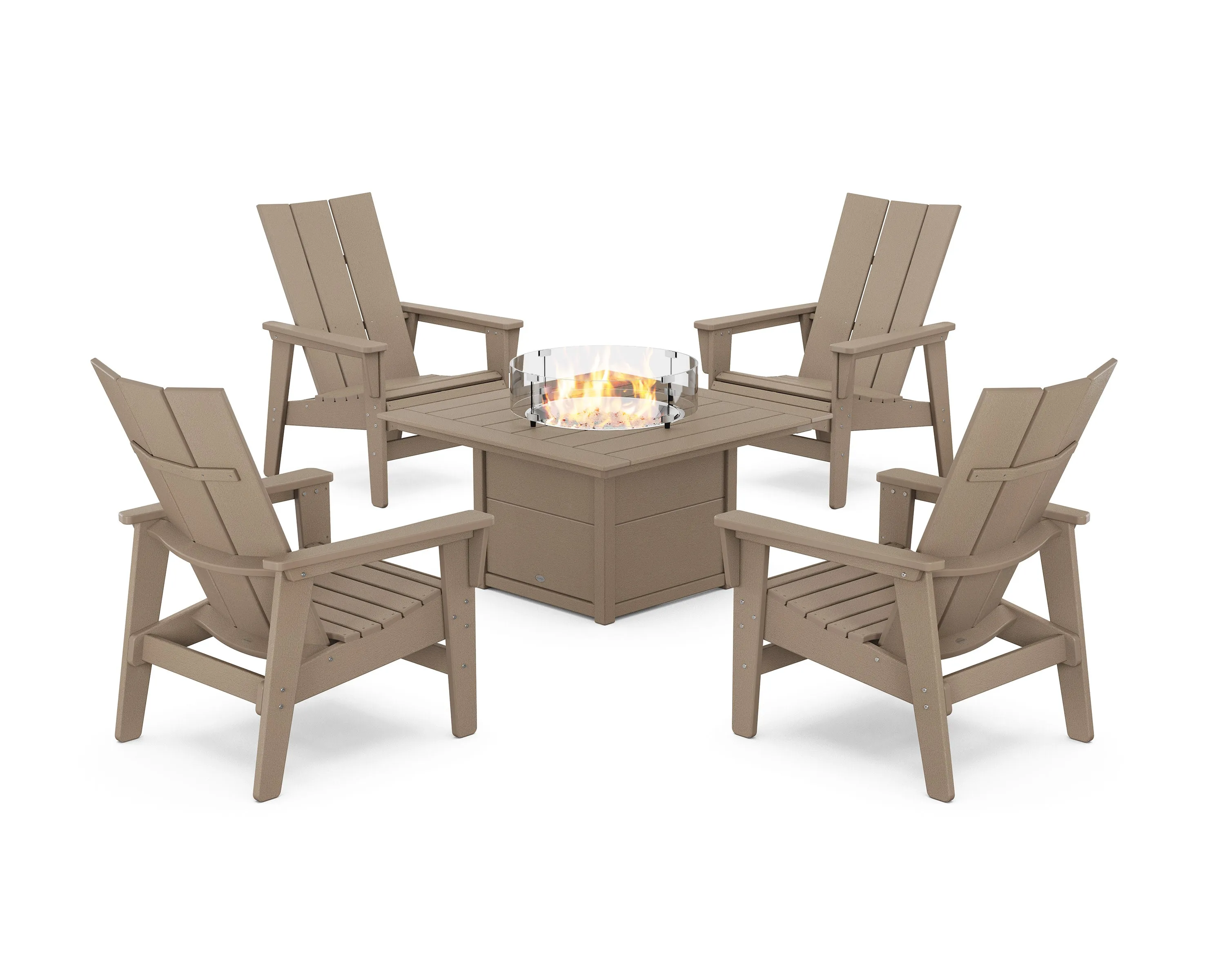 5-Piece Modern Grand Upright Adirondack Conversation Set with Fire Pit Table