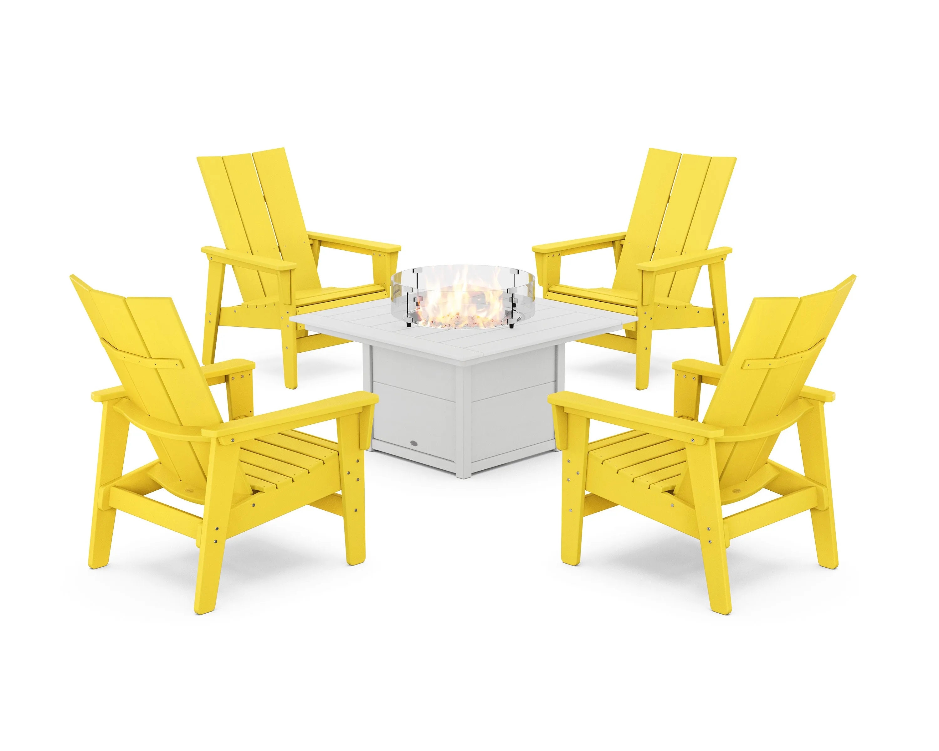 5-Piece Modern Grand Upright Adirondack Conversation Set with Fire Pit Table