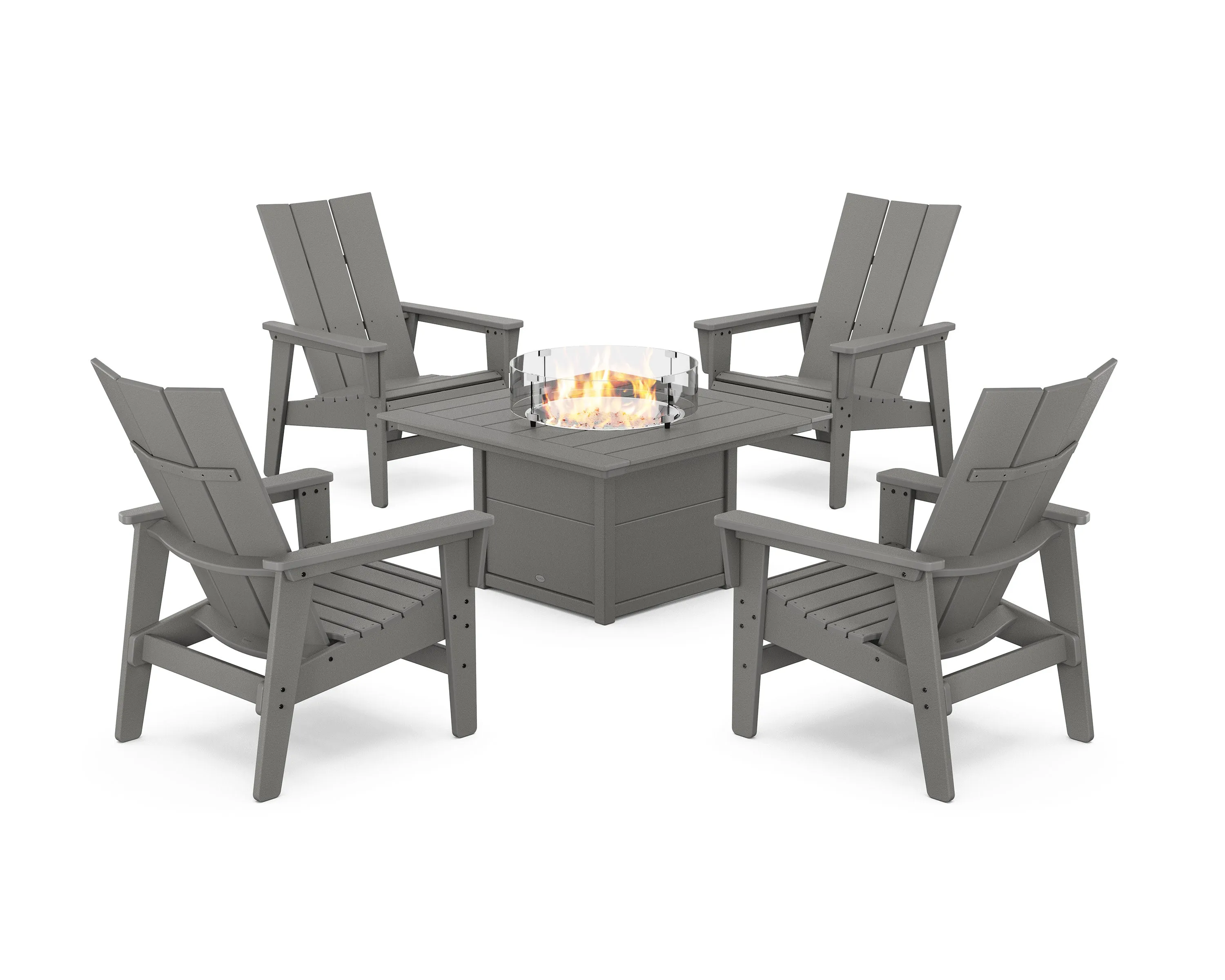 5-Piece Modern Grand Upright Adirondack Conversation Set with Fire Pit Tableoutdoor patio dining furniture set