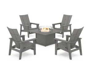 5-Piece Modern Grand Upright Adirondack Conversation Set with Fire Pit Tableoutdoor patio dining furniture set