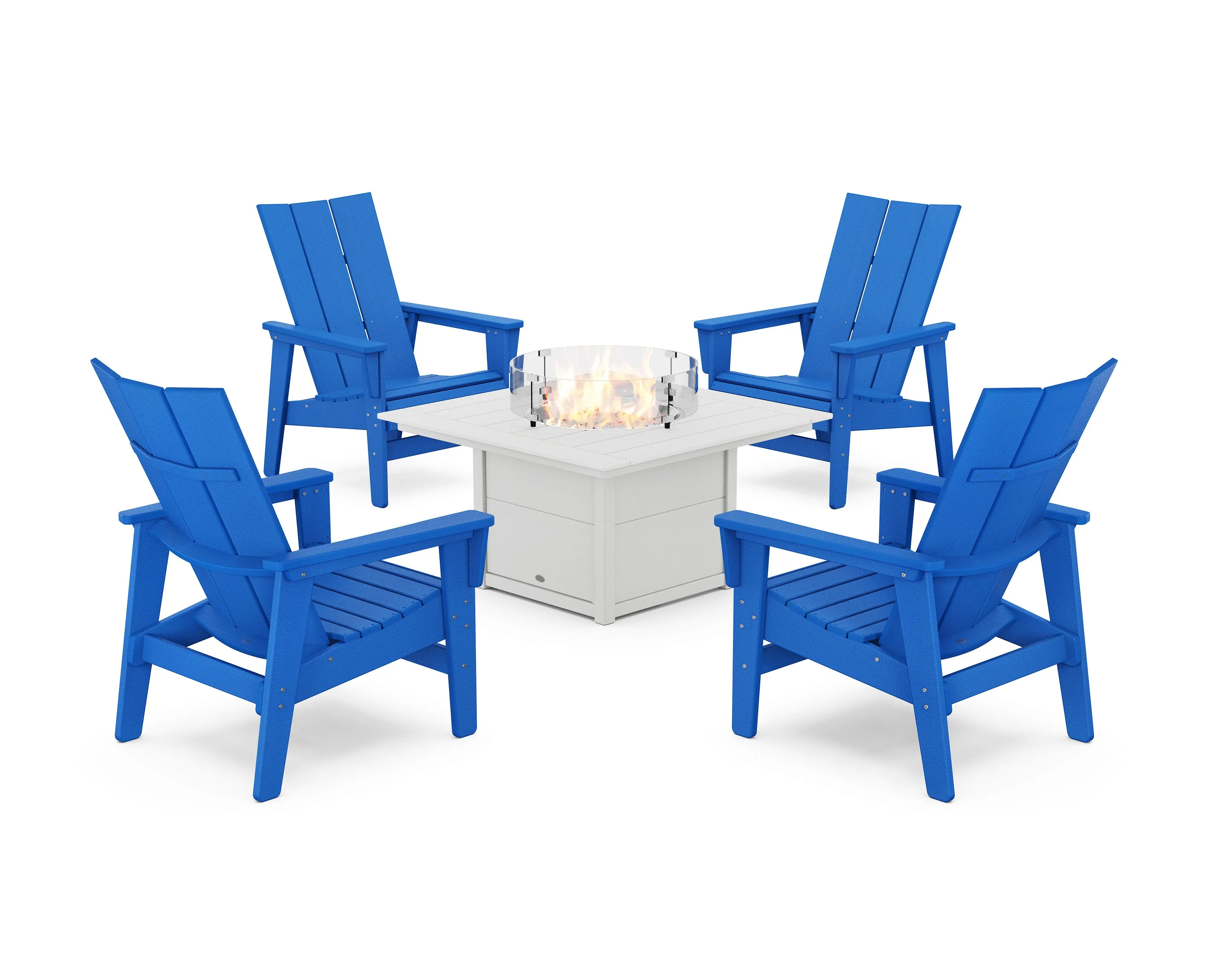 5-Piece Modern Grand Upright Adirondack Conversation Set with Fire Pit Table
