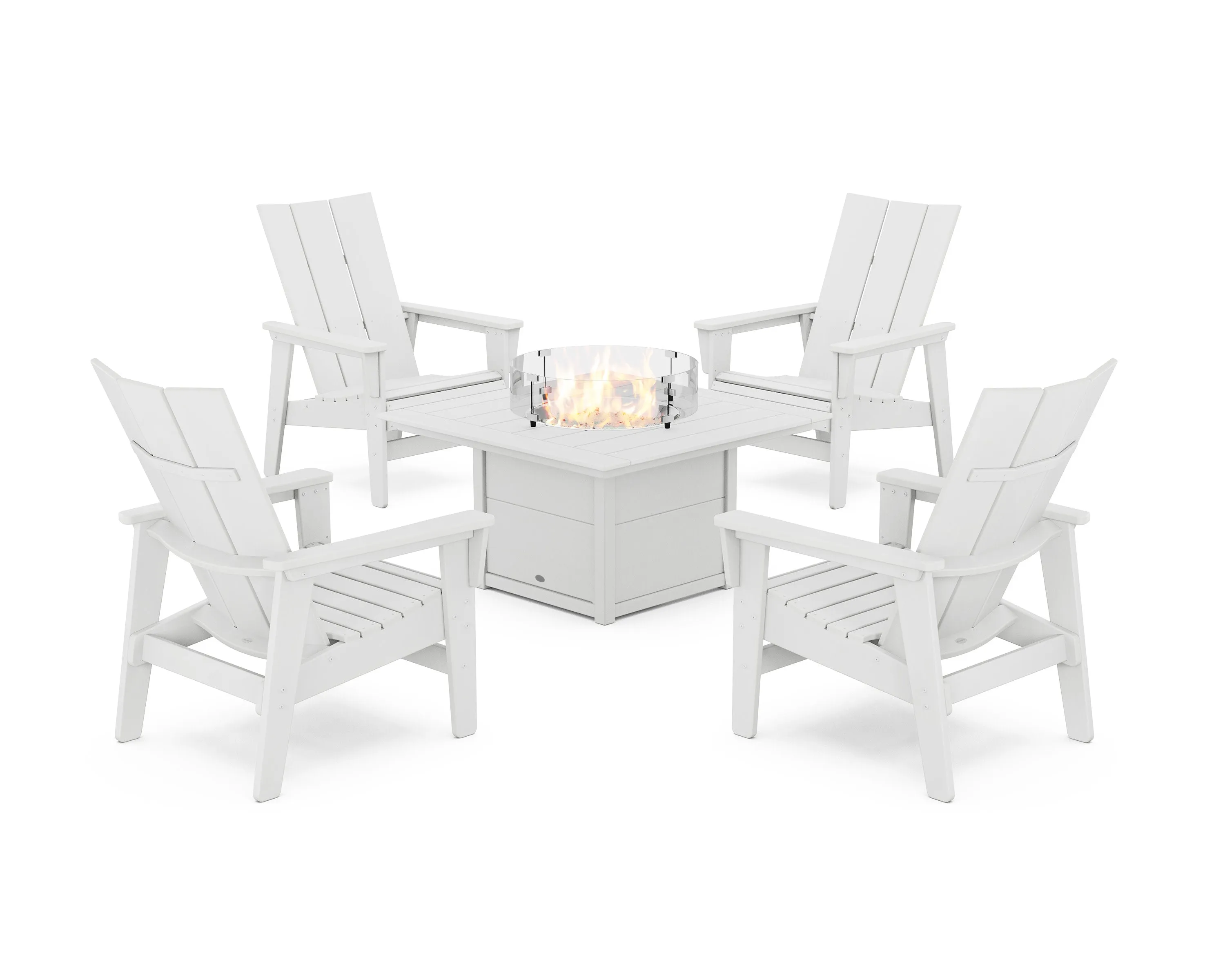 5-Piece Modern Grand Upright Adirondack Conversation Set with Fire Pit Table