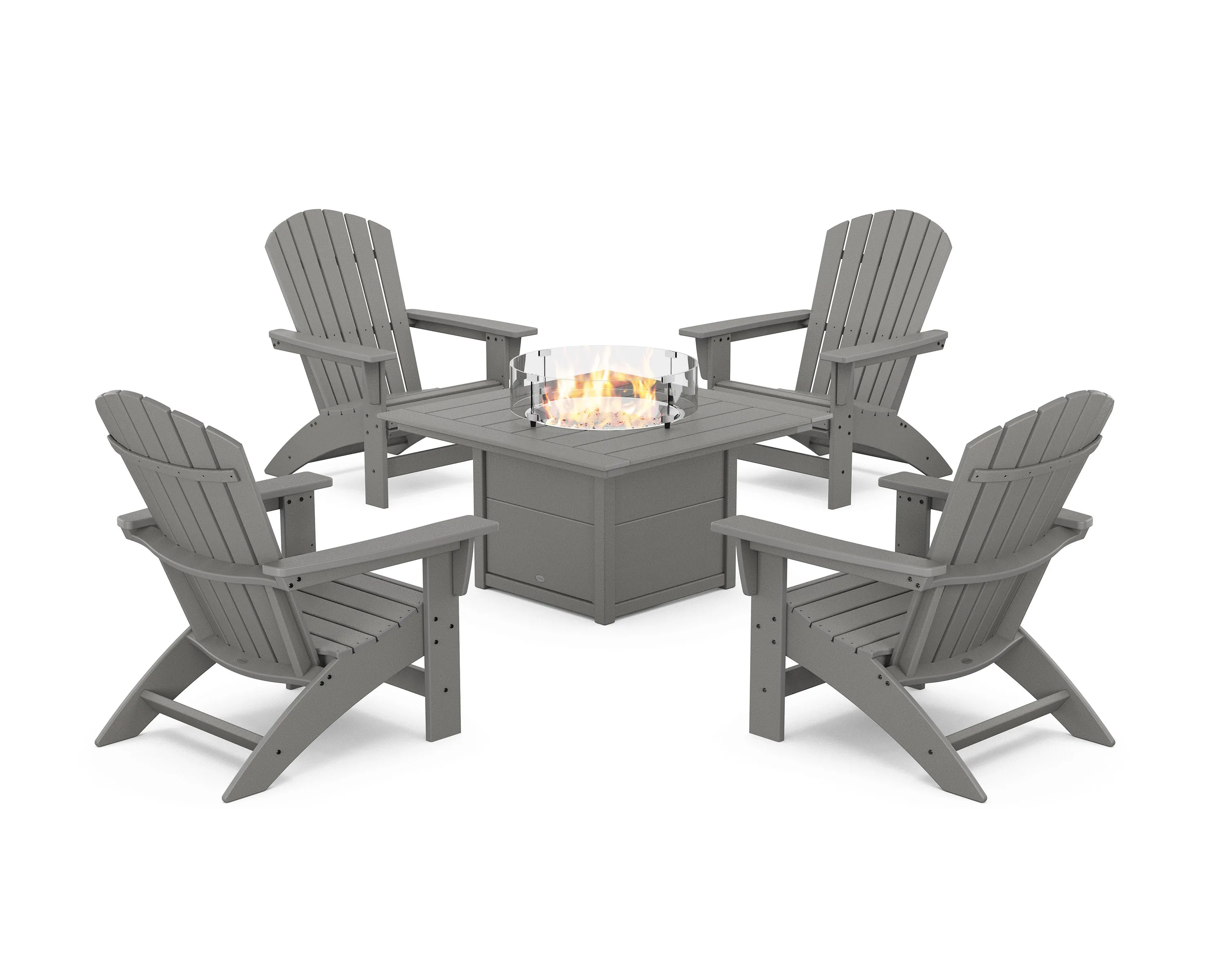 5-Piece Nautical Grand Adirondack Conversation Set with Fire Pit Tableoutdoor patio dining furniture set