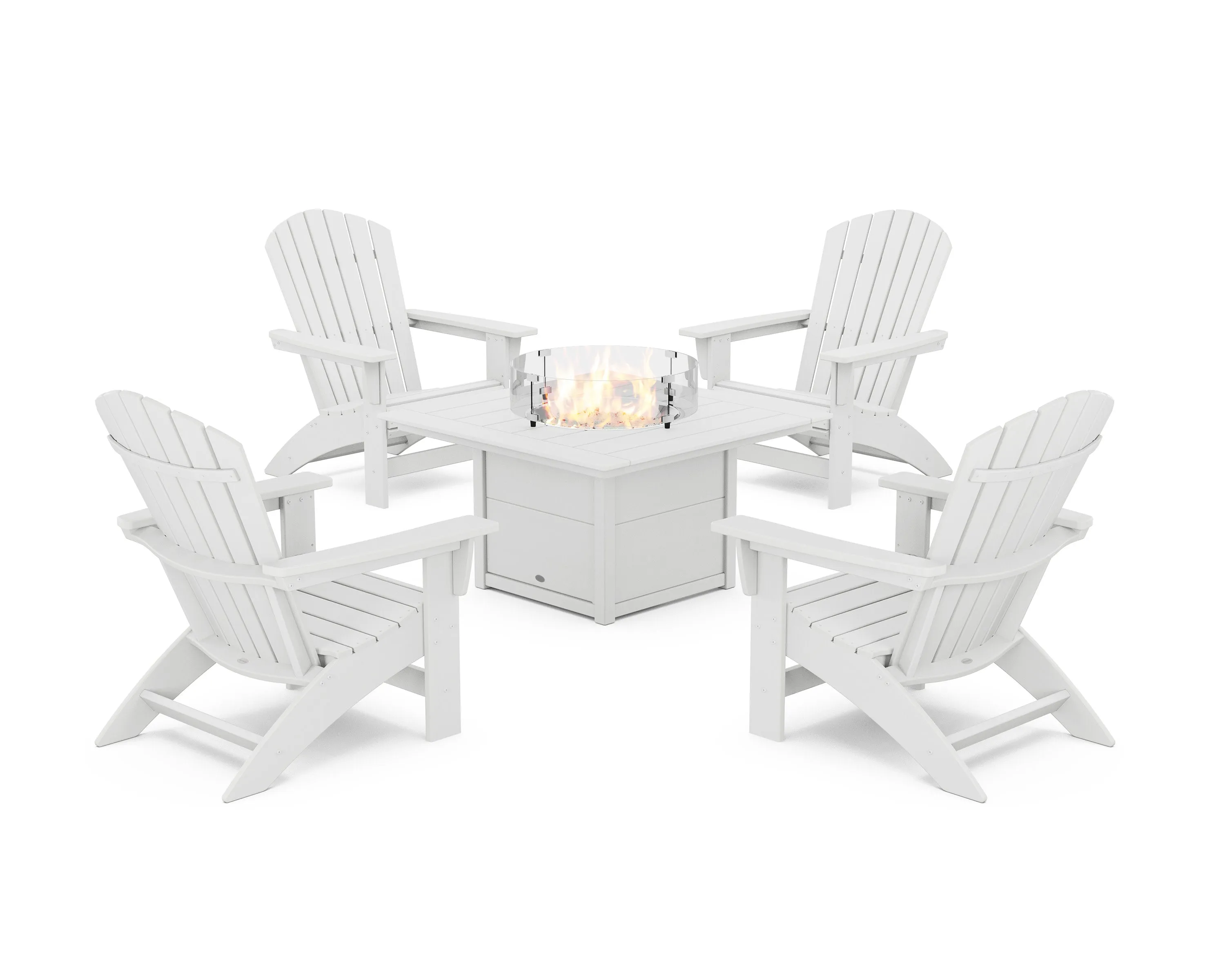 5-Piece Nautical Grand Adirondack Conversation Set with Fire Pit Table