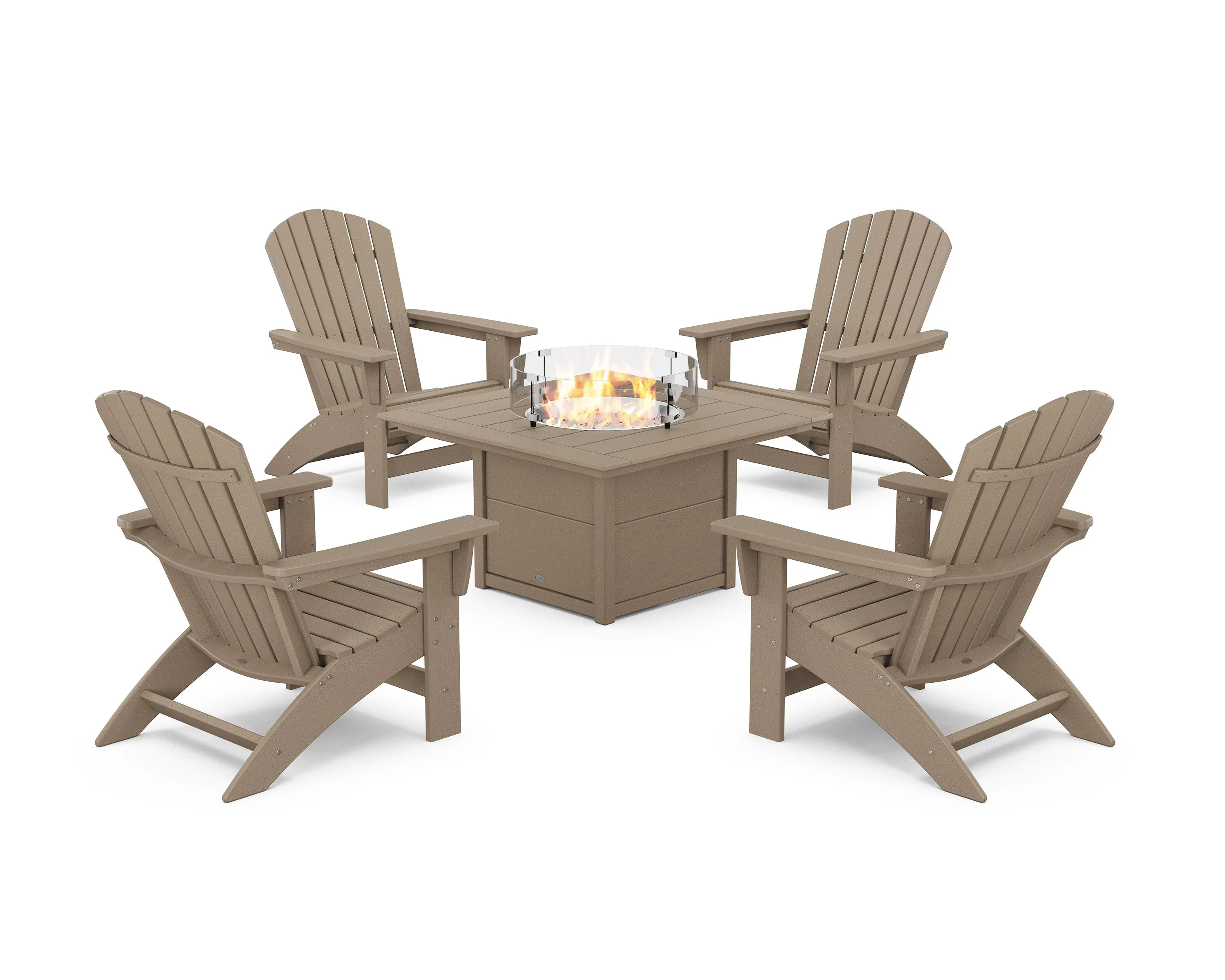 5-Piece Nautical Grand Adirondack Conversation Set with Fire Pit Table