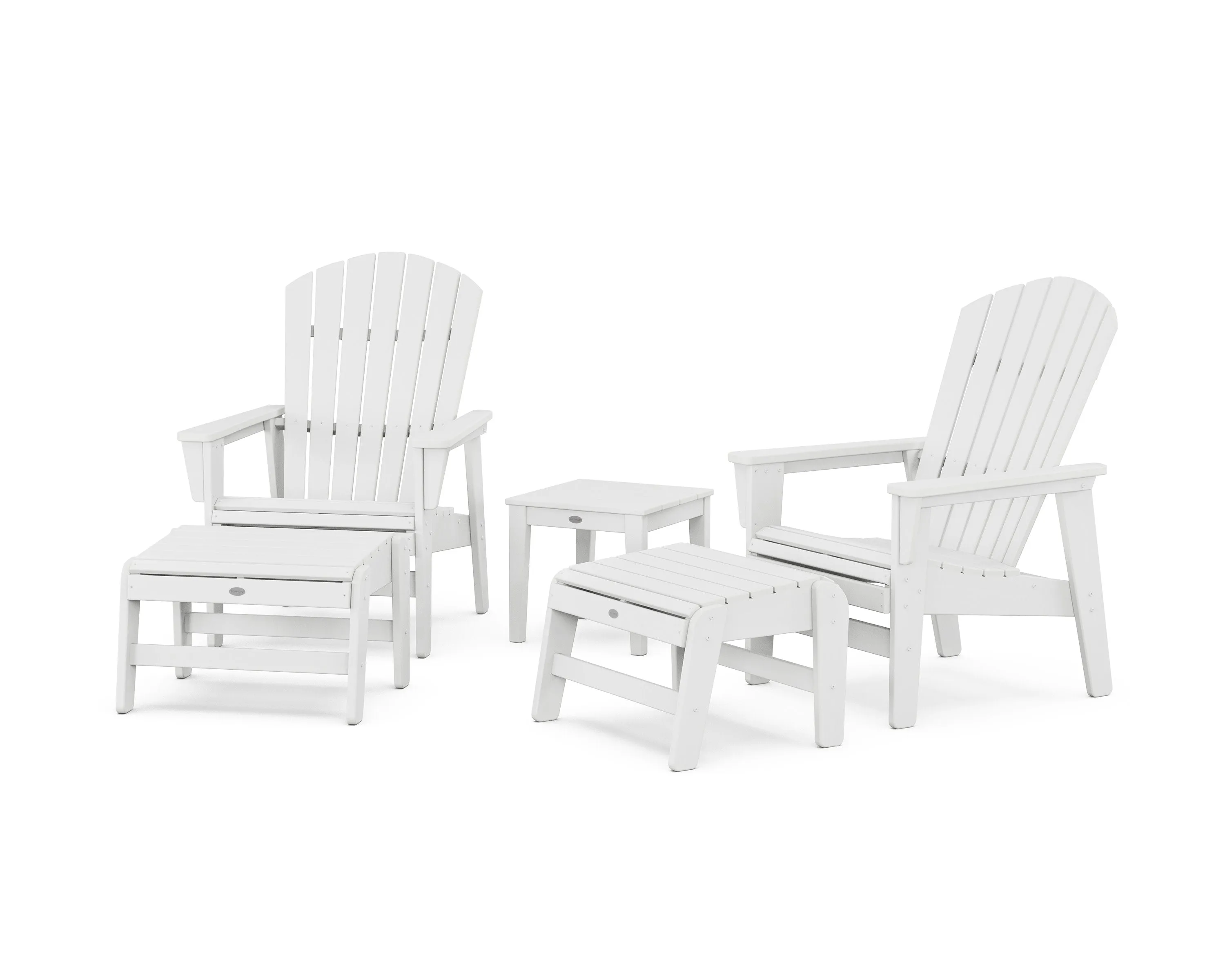 5-Piece Nautical Grand Upright Adirondack Set with Ottomans and Side Table