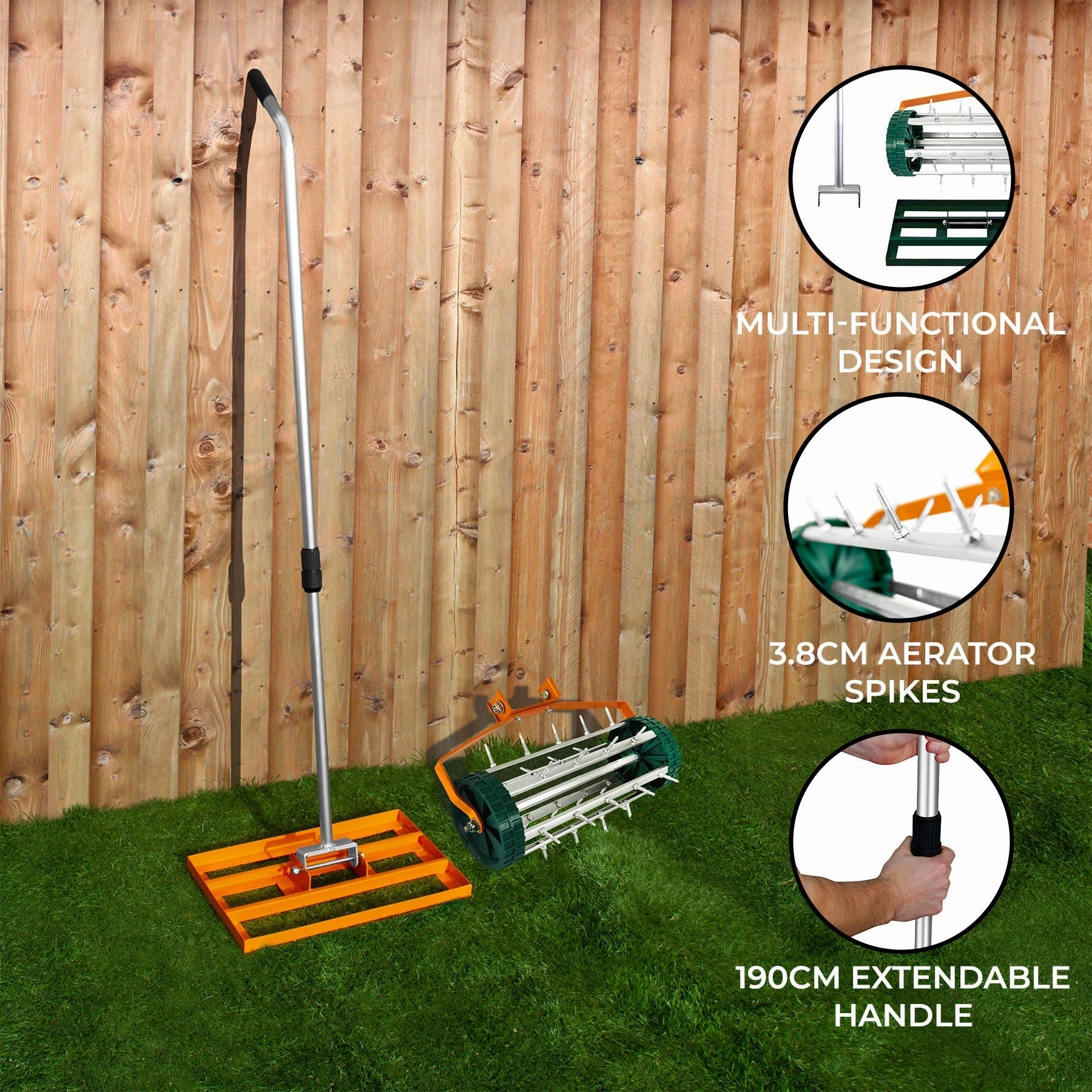 50cm Lawn Leveller & Aerator  Orange