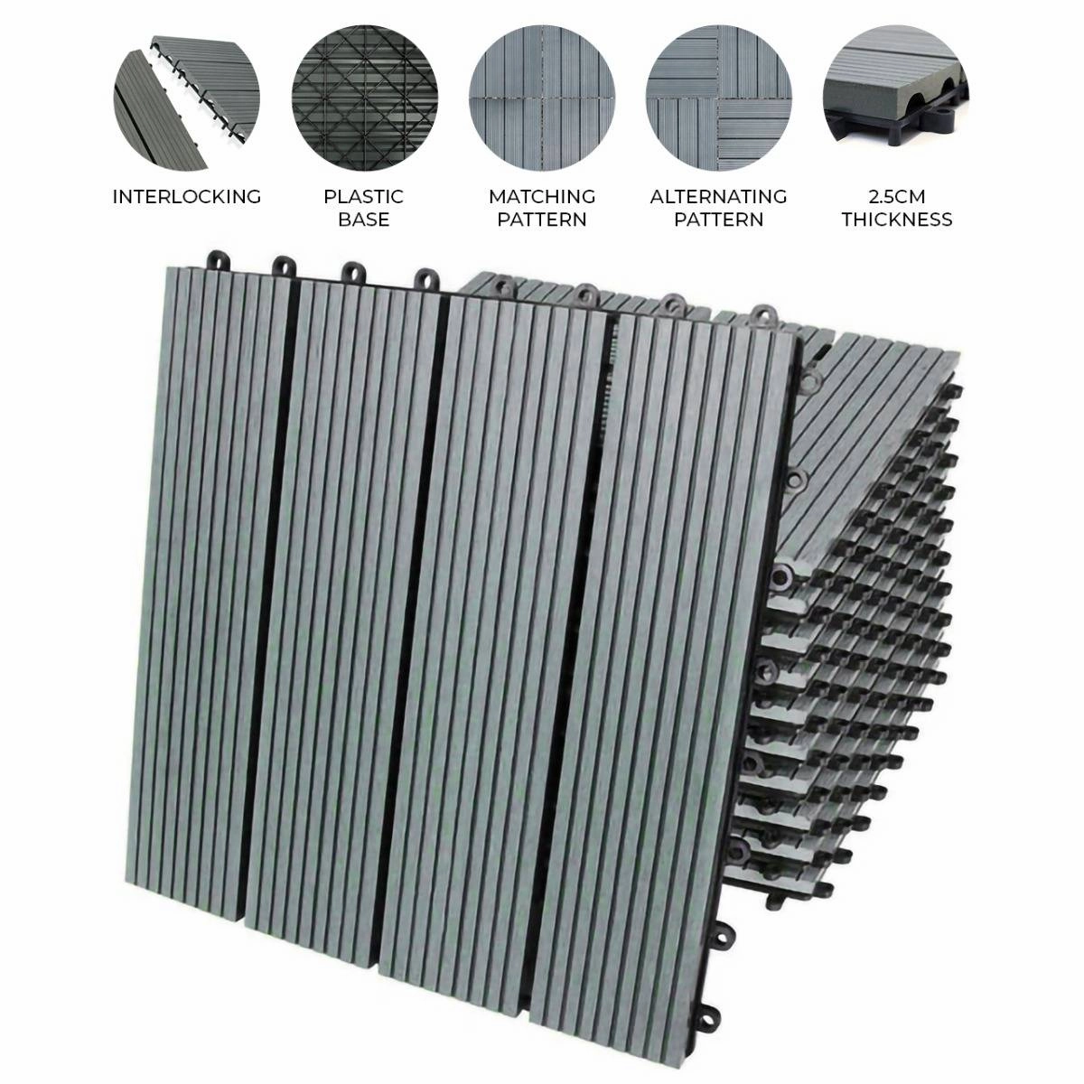 66 x WPC Decking Floor Tiles 30x30cm - Greyoutdoor patio furniture set