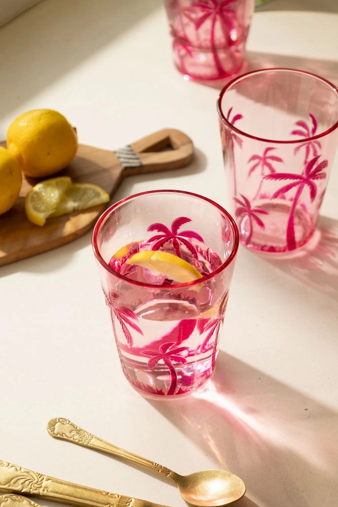 Acrylic Pink Palm Tree Picnic Tumbler