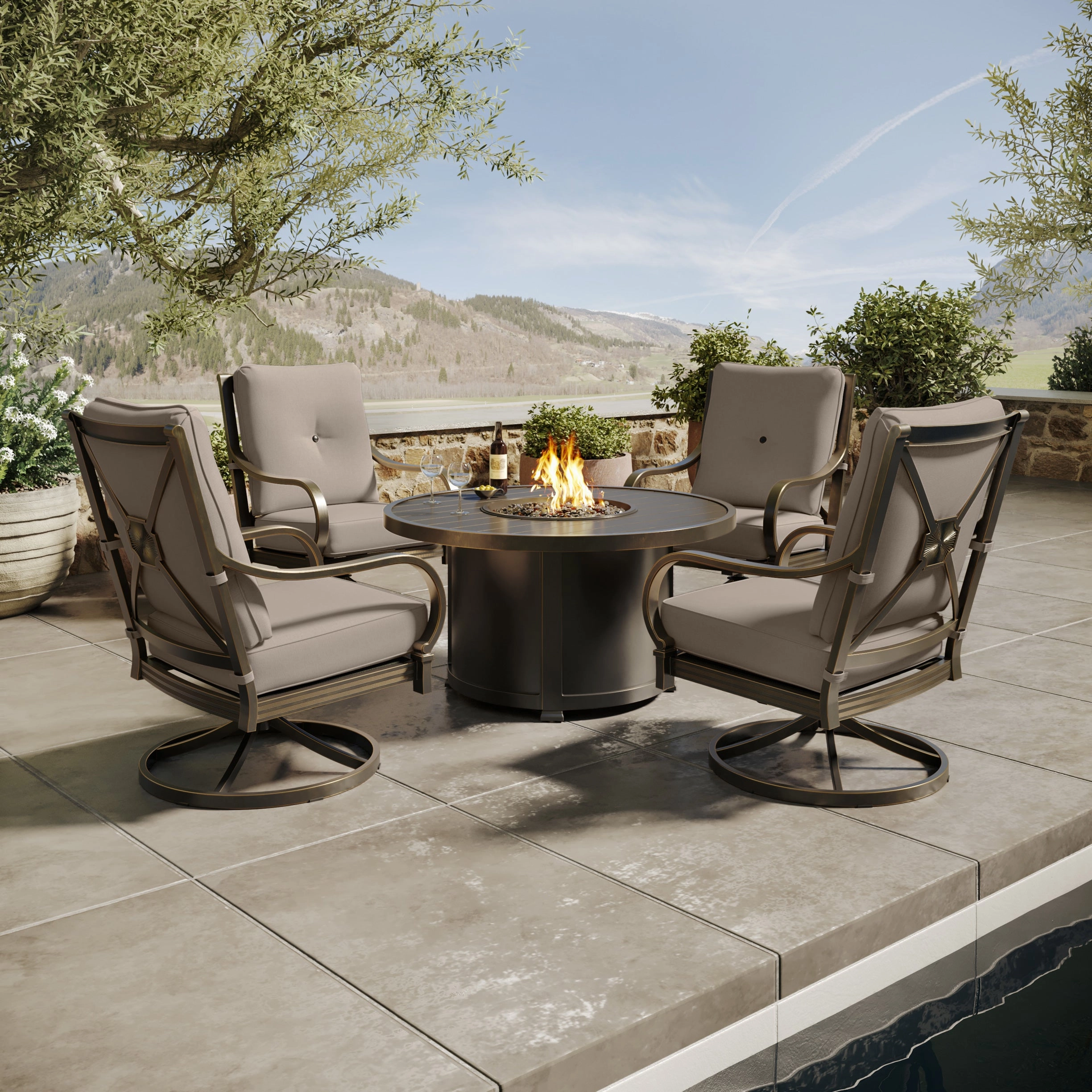 Agio 46" Round Slat Top Chat Height Fire Pit