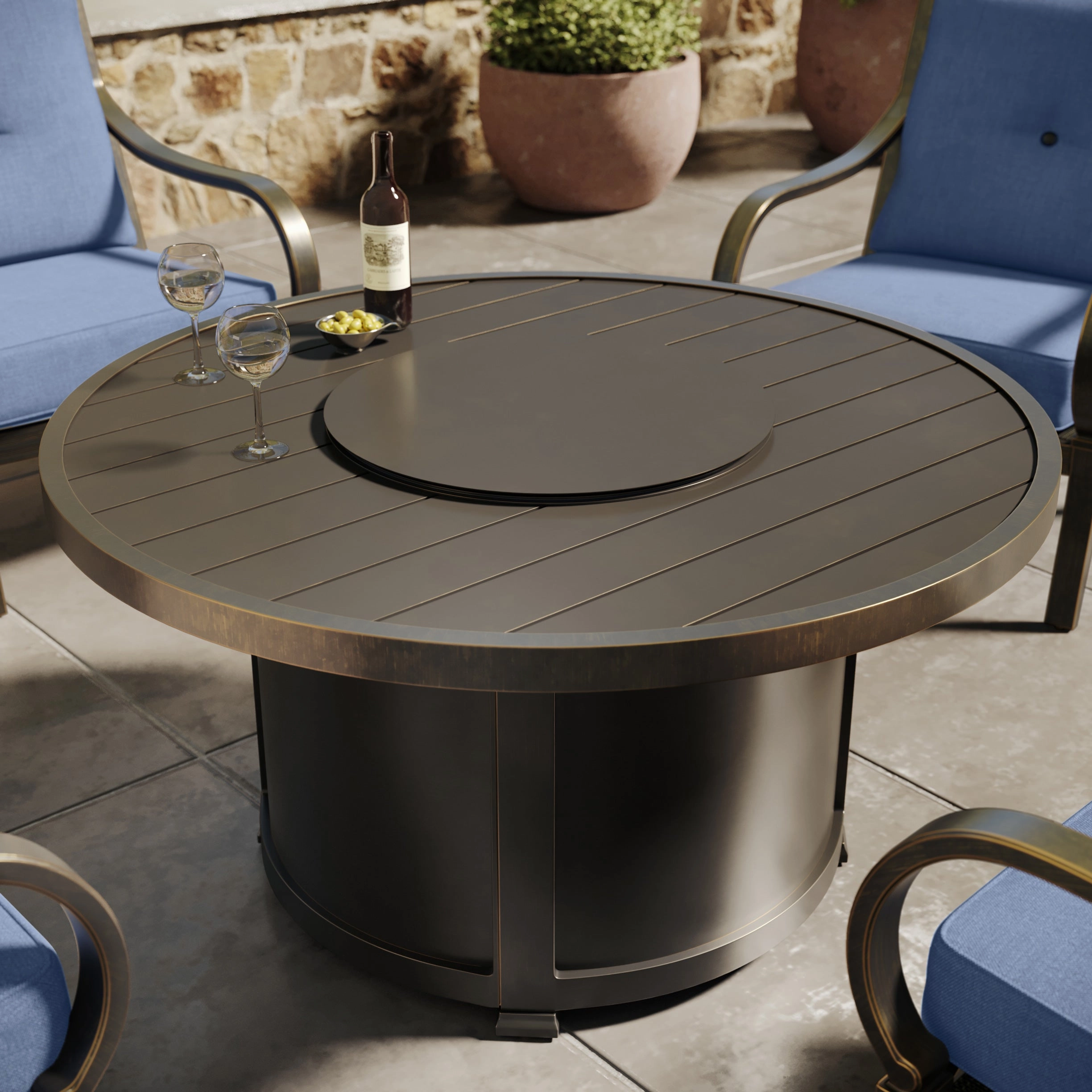 Agio 46" Round Slat Top Chat Height Fire Pit