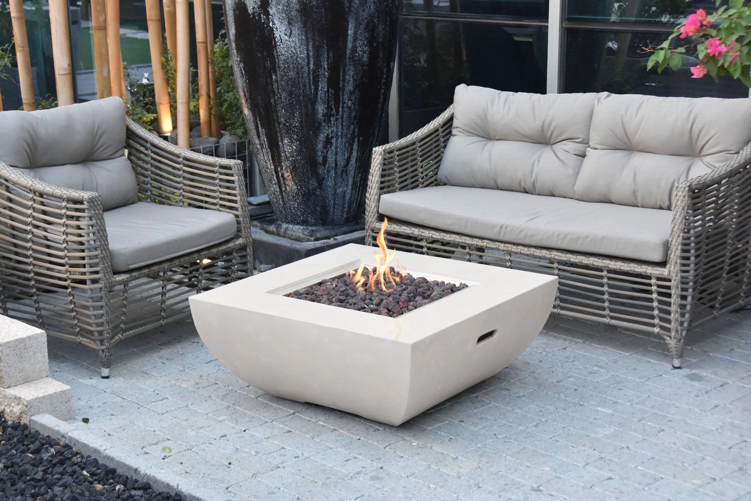 Agung Concrete Lava Stone Fire Table  Natural Gasoutdoor patio furniture set