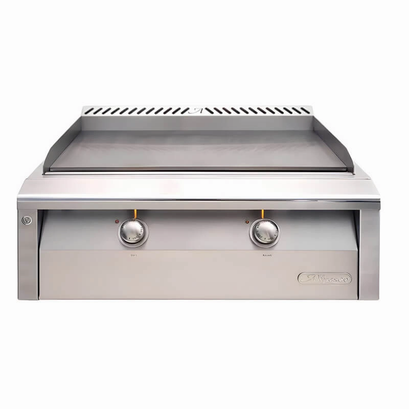 Alfresco 30-Inch Stainless Steel Built-In Gas Griddle heavy-duty flat top grilling station
