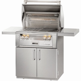Alfresco ALXE 30-Inch Freestanding Gas Grill with Sear Zone and Rotisserie stainless steel BBQ grill with side table