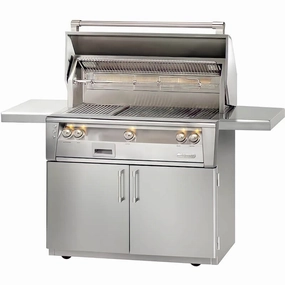 Alfresco ALXE 42-Inch Freestanding Gas Grill With Rotisserie stainless steel BBQ grill with side table