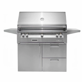 Alfresco ALXE 42-Inch Gas Grill on Deluxe Cart With Rotisserie stainless steel BBQ grill with side table