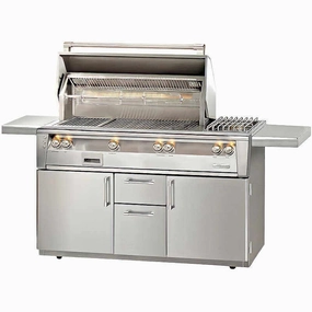 Alfresco ALXE 56-Inch Freestanding Gas Deluxe Grill With Rotisserie And Side Burner compact BBQ grill for small spaces
