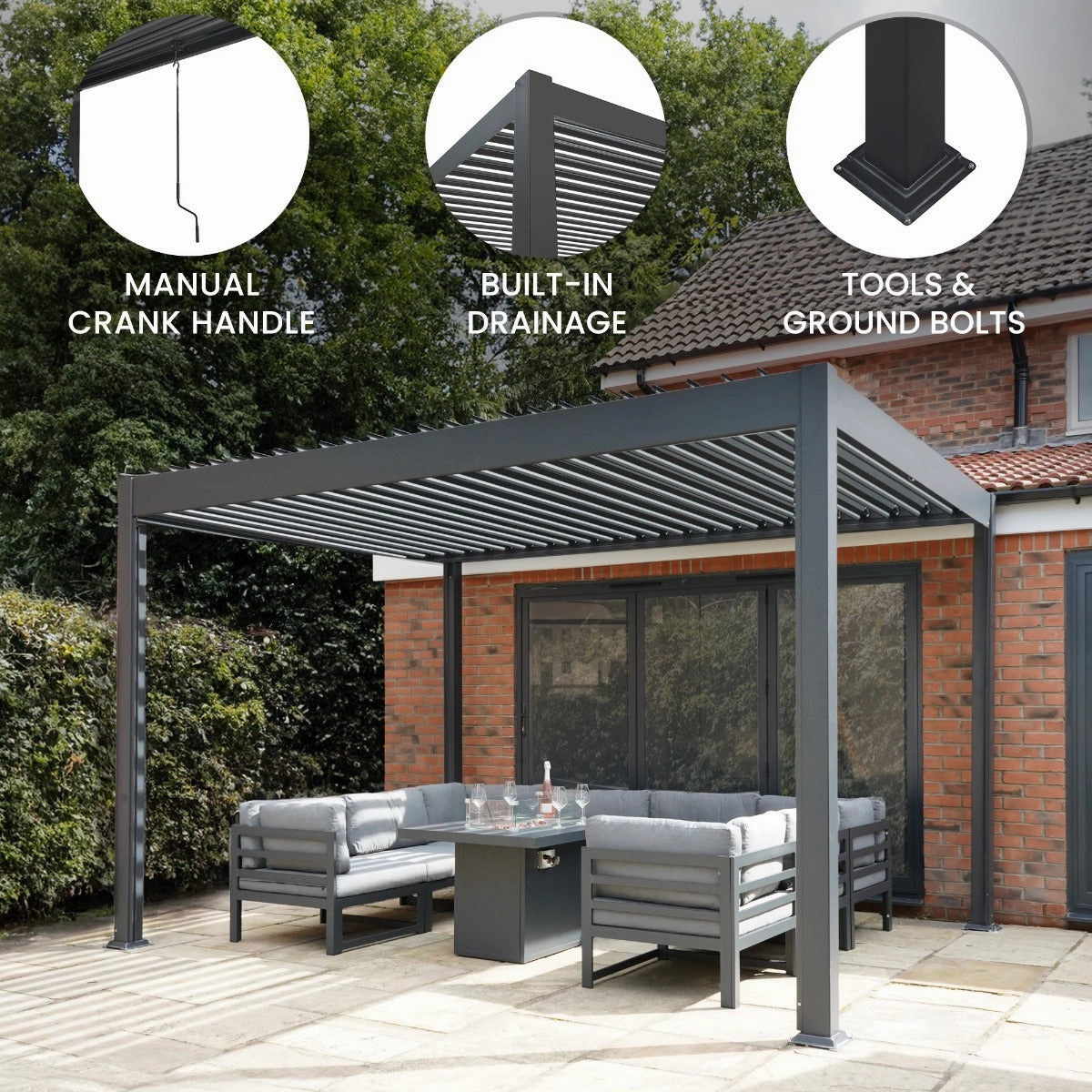 Anthracite Aluminium Pergola - 3m x 4m