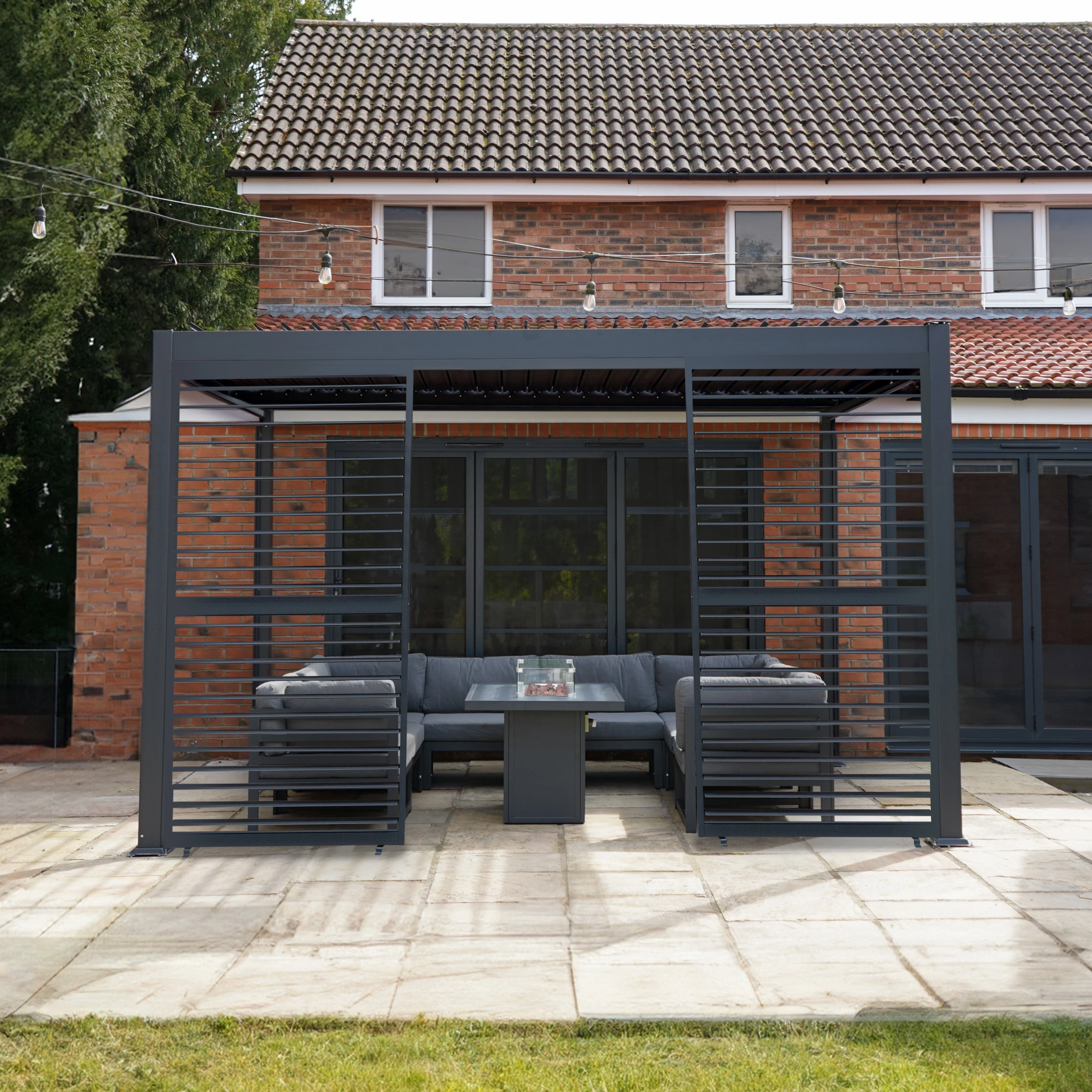 Anthracite Aluminium Pergola With 2 x Shutter Panels - 3m x 4m