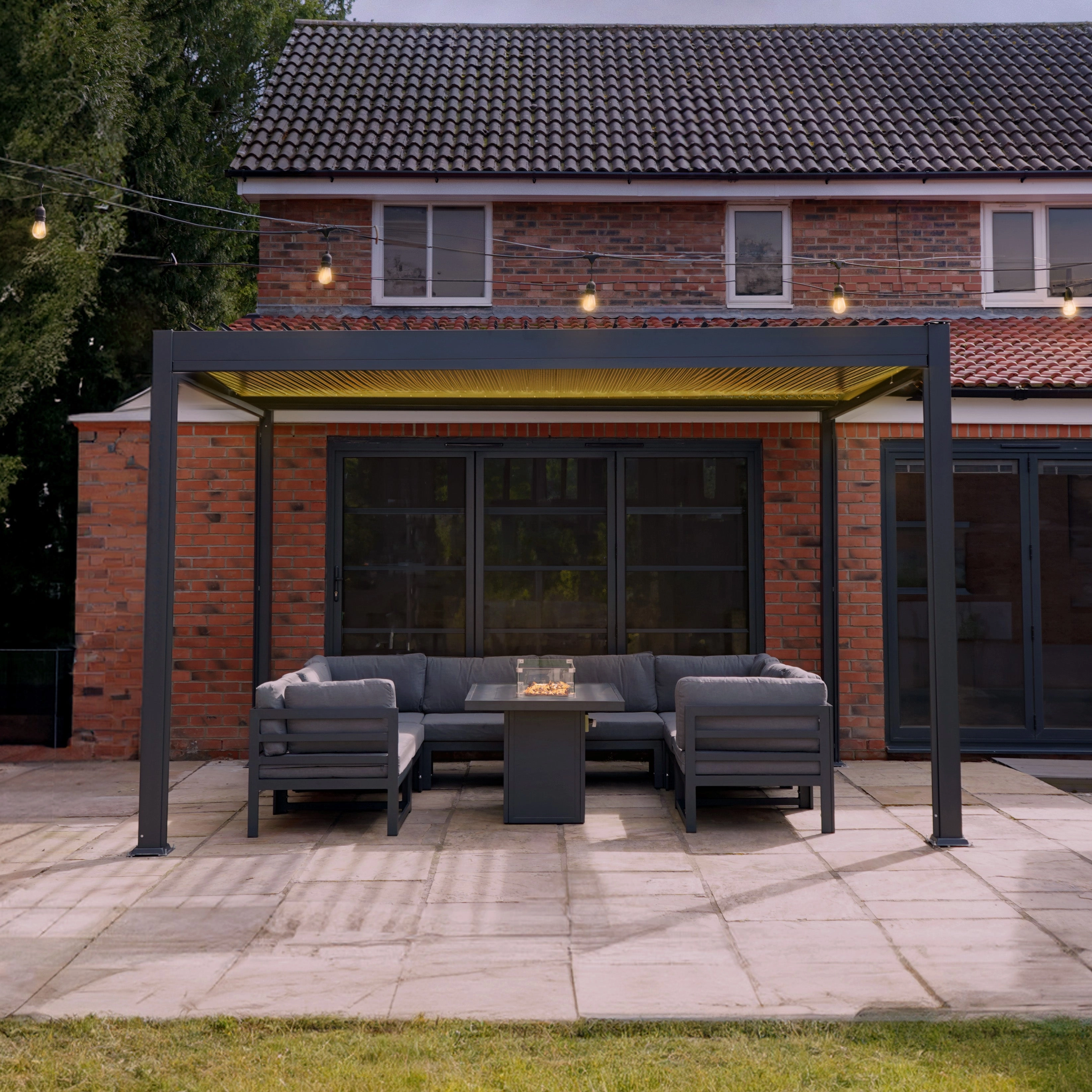 Anthracite Aluminium Pergola With LED Lights - 3m x 3m