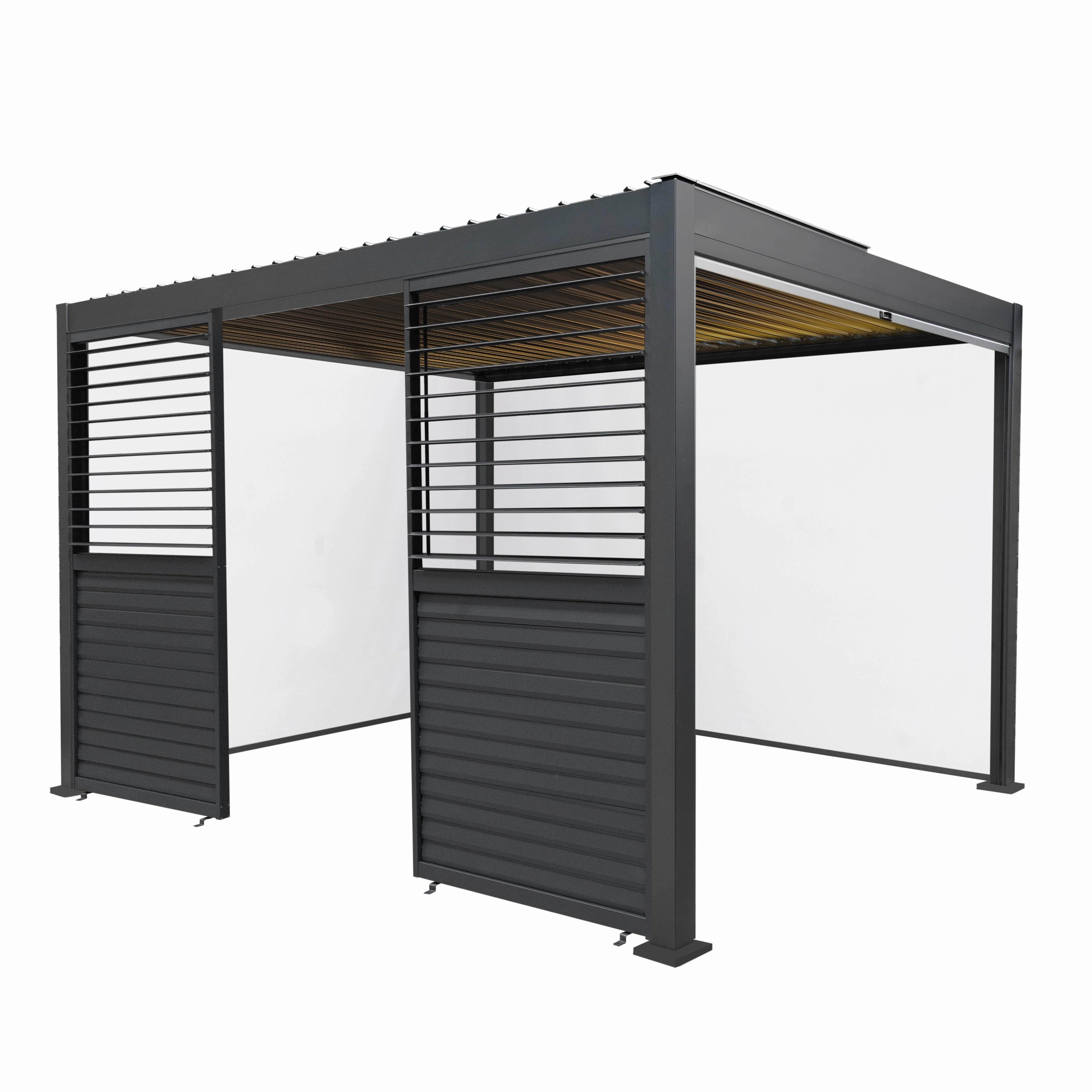 Anthracite Aluminium Pergola With White Blinds, 2 x Side Panels & LED Lights - 3m x 4moutdoor patio furniture set