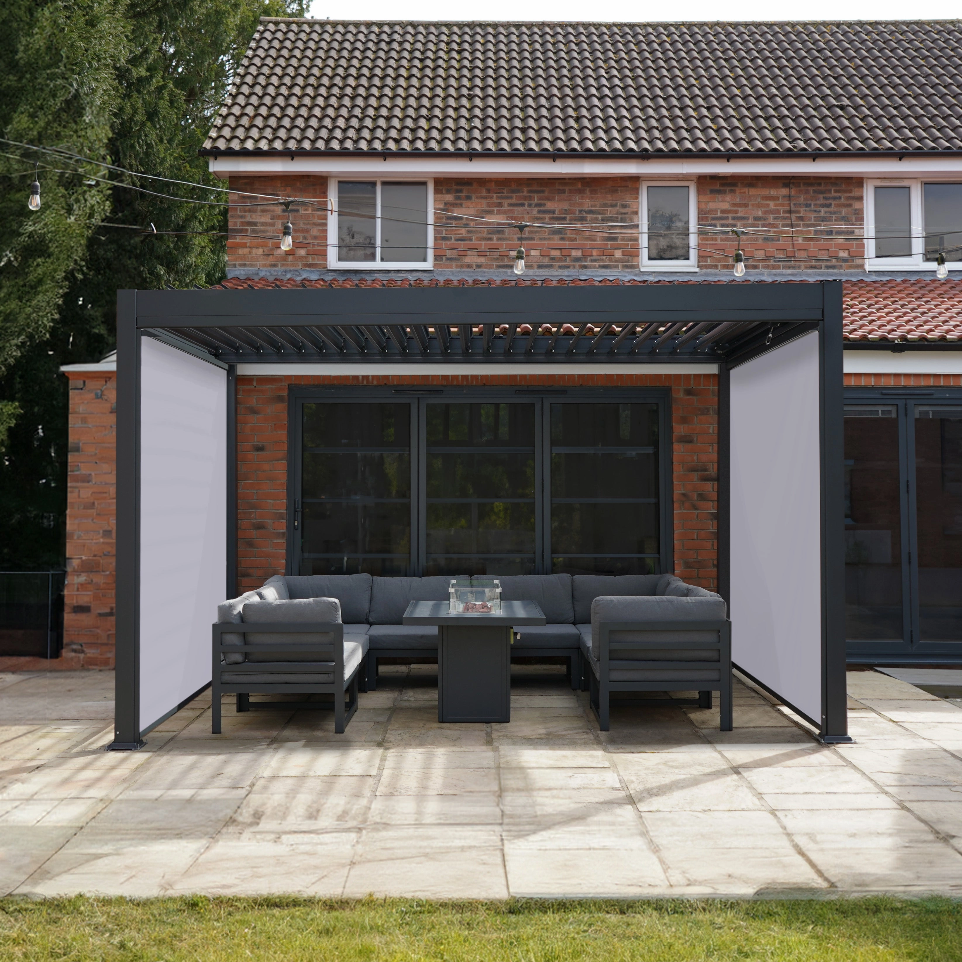 Anthracite Aluminium Pergola With White Blinds - 3m x 4m
