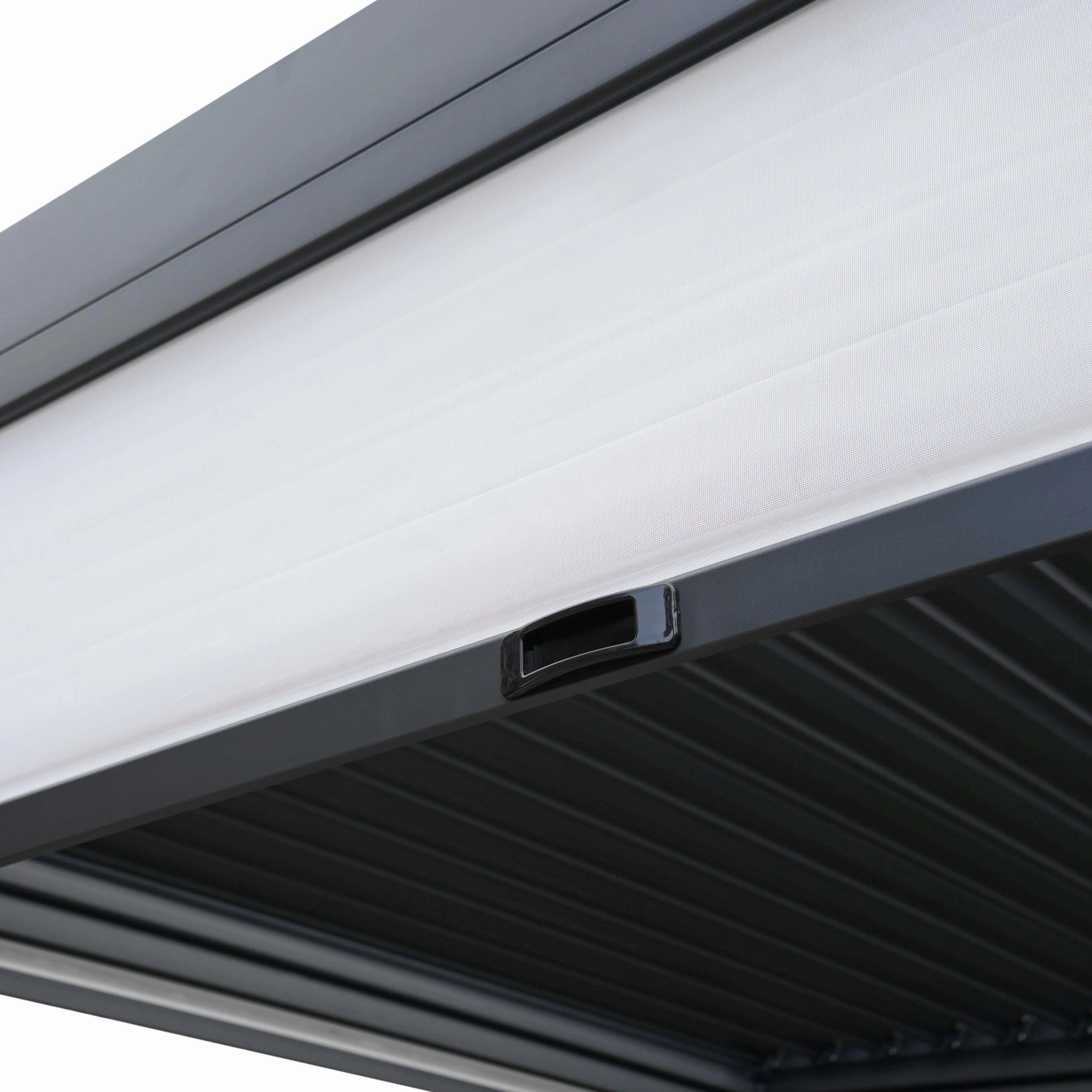 Anthracite Aluminium Pergola With White Blinds - 3m x 4m