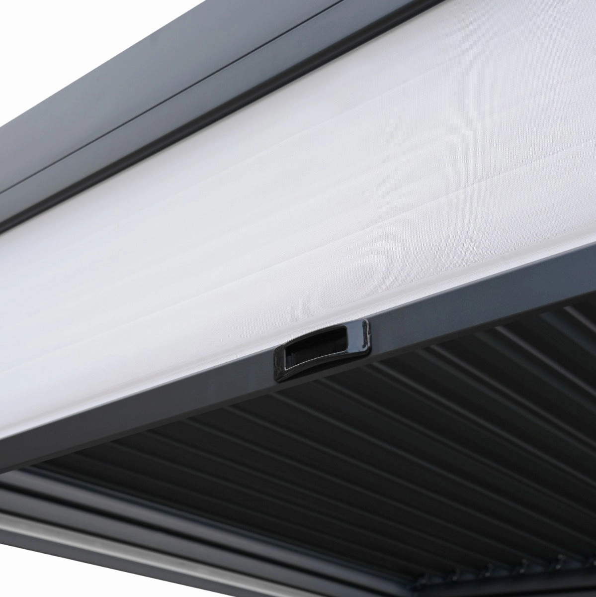 Anthracite Aluminium Pergola With White Blinds & LED Lights - 3m x 3m