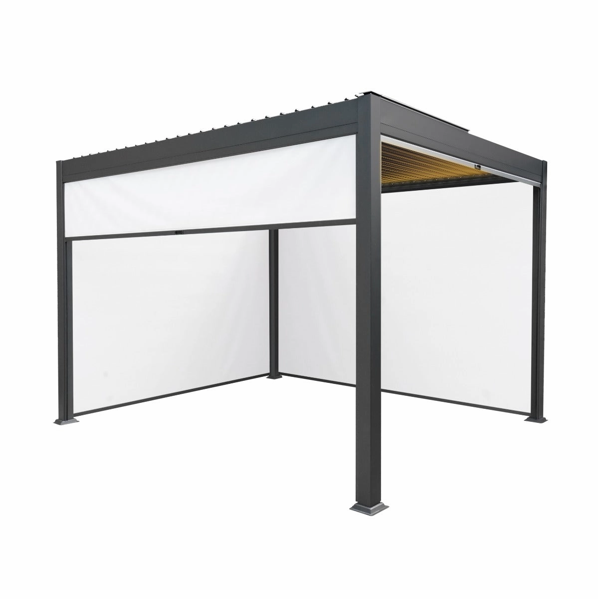 Anthracite Aluminium Pergola With White Blinds & LED Lights - 3m x 3moutdoor patio furniture set
