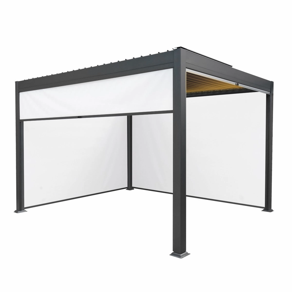 Anthracite Aluminium Pergola With White Blinds & LED Lights - 3m x 4moutdoor patio furniture set