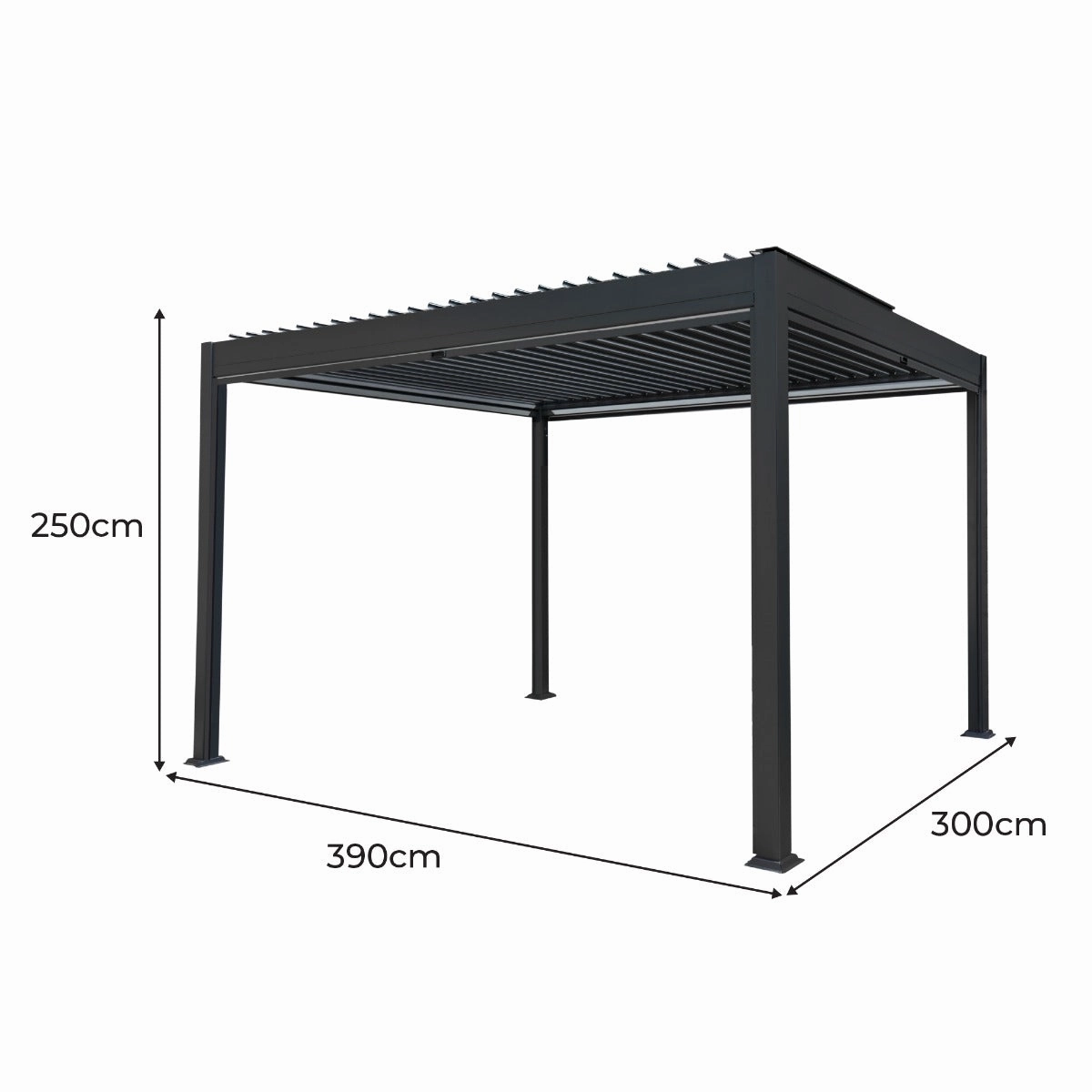 Anthracite Aluminium Pergola With White Blinds & LED Lights - 3m x 4m
