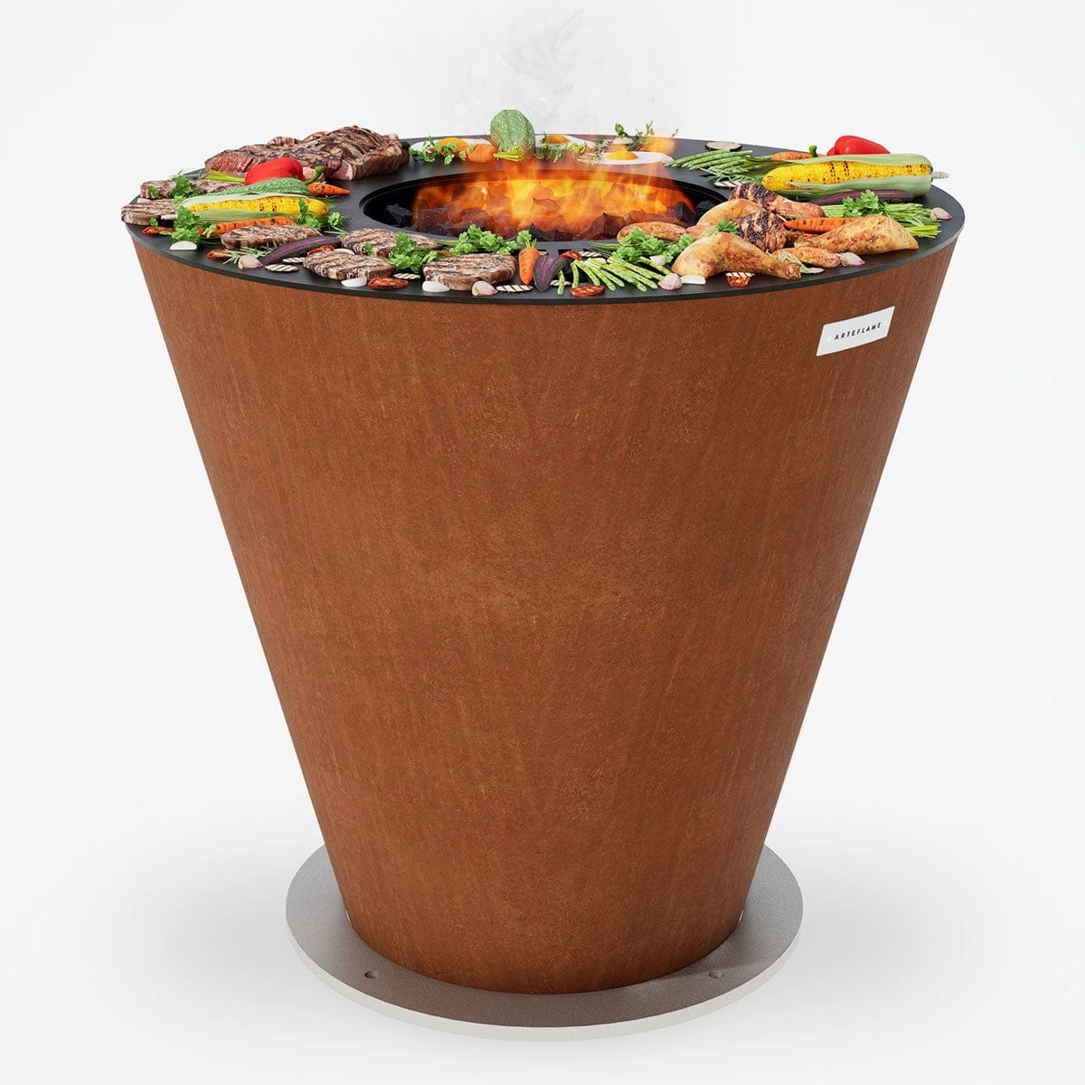 Arteflame 40 inch Corten Steel Charcoal Grill One40PARK stainless steel BBQ grill with side table