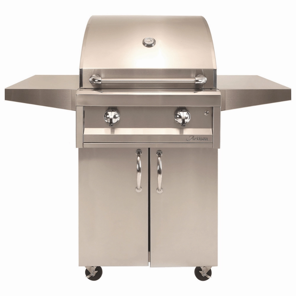 Artisan 26-Inch 2-Burner American Eagle Freestanding Gas Grill AAEP-26C-NG/LP stainless steel BBQ grill with side table