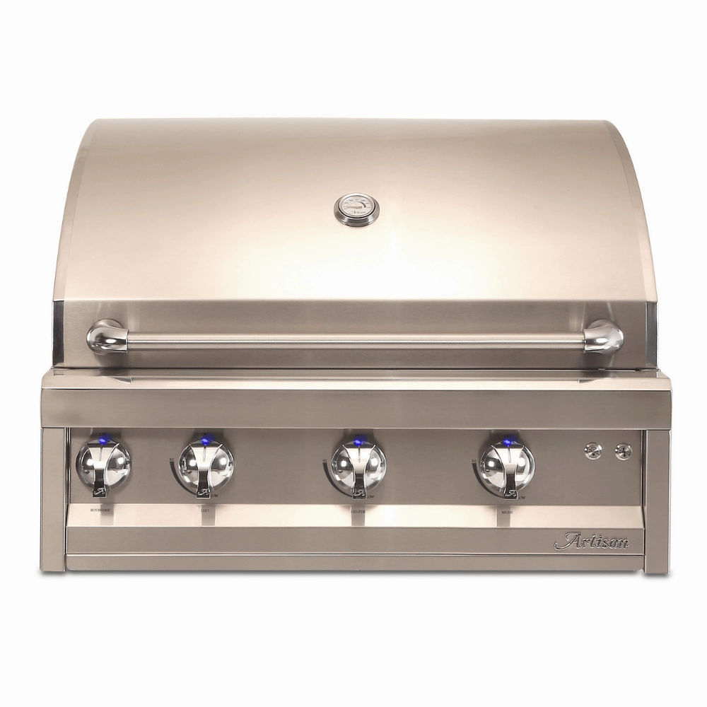 Artisan 32-Inch 3-Burner Built-In Professional Gas Grill With Rotisserie & Light ARTP-32-NG/LP stainless steel BBQ grill with side table