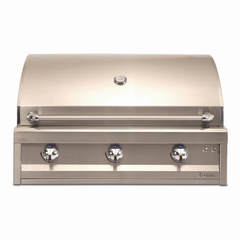 Artisan 36-Inch 3-Burner Built-In American Eagle Gas Grill AAEP-36-NG/LP stainless steel BBQ grill with side table