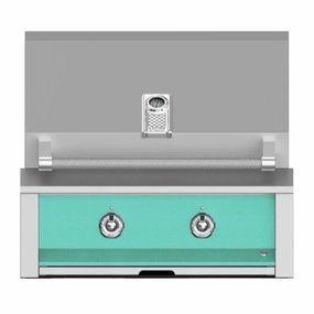 Aspire by Hestan 30-Inch Built-In Grill with Burner and Sear EMB30-NG-TQ stainless steel BBQ grill with side table