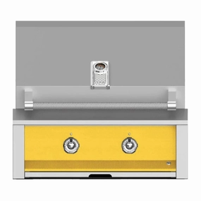 Aspire by Hestan 30-Inch Built-In Grill with Burner and Sear EMB30-NG-YW stainless steel BBQ grill with side table