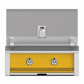 Aspire by Hestan 30-Inch Natural Gas Built-In Grill With Burners EAB30-NG-YW stainless steel BBQ grill with side table