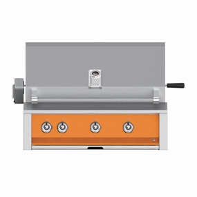 Aspire by Hestan 36-inch Liquid Propane Grill 3 U-Burners with Rotisserie EABR36-LP-OR stainless steel BBQ grill with side table