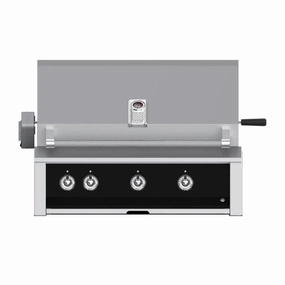 Aspire by Hestan 36-Inch Natural Gas Grill with U-Burners and Rotisserie EABR36-NG-BK stainless steel BBQ grill with side table